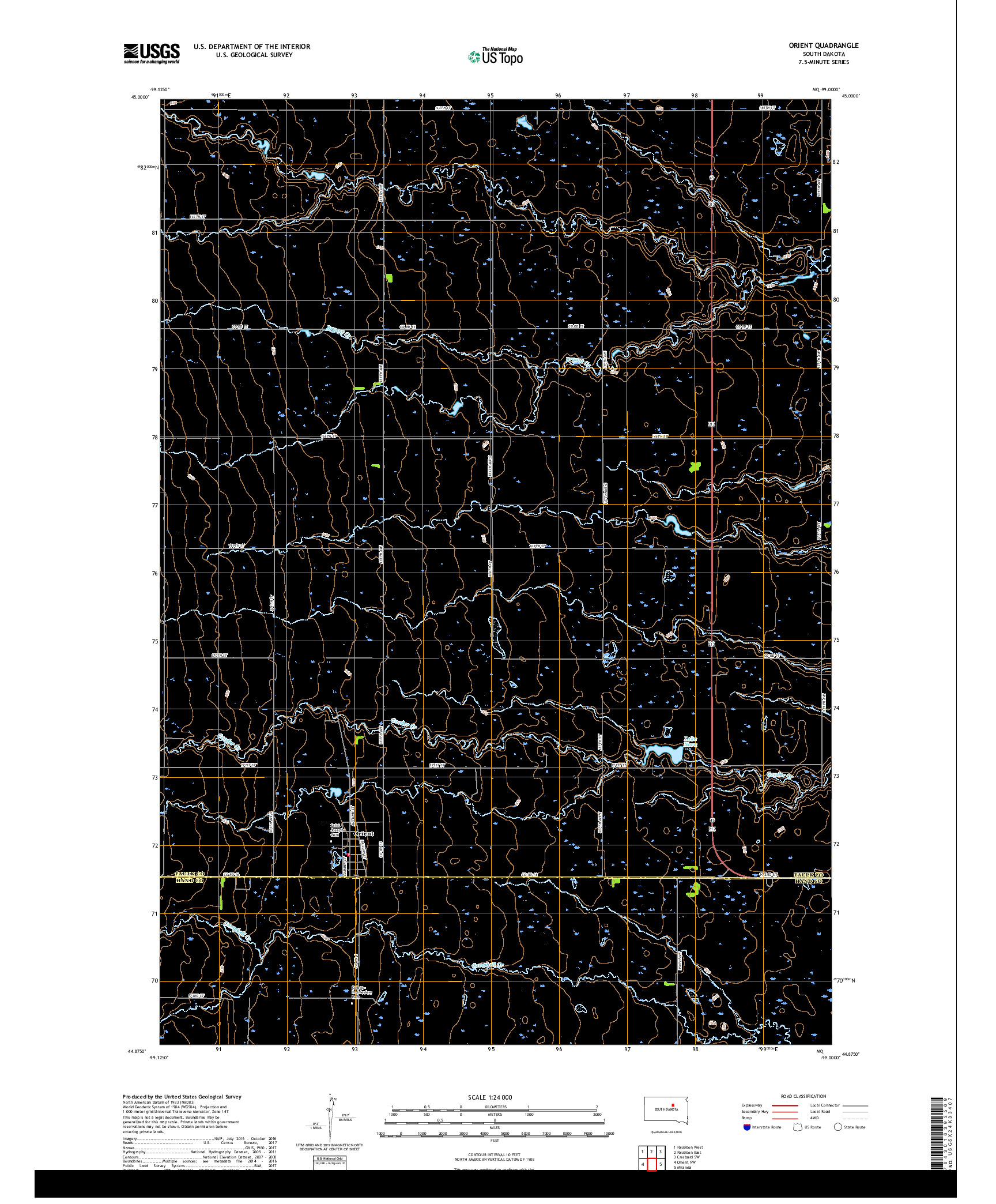 USGS US TOPO 7.5-MINUTE MAP FOR ORIENT, SD 2017