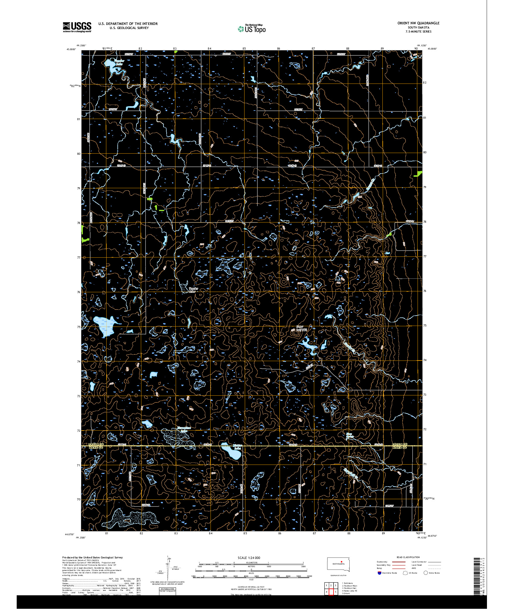 USGS US TOPO 7.5-MINUTE MAP FOR ORIENT NW, SD 2017