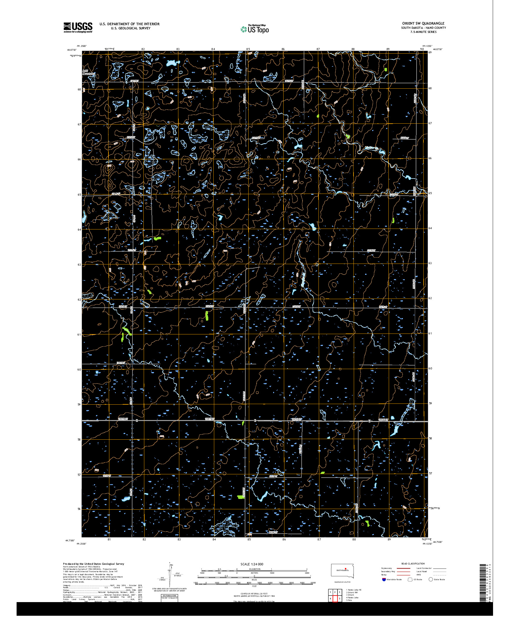 USGS US TOPO 7.5-MINUTE MAP FOR ORIENT SW, SD 2017