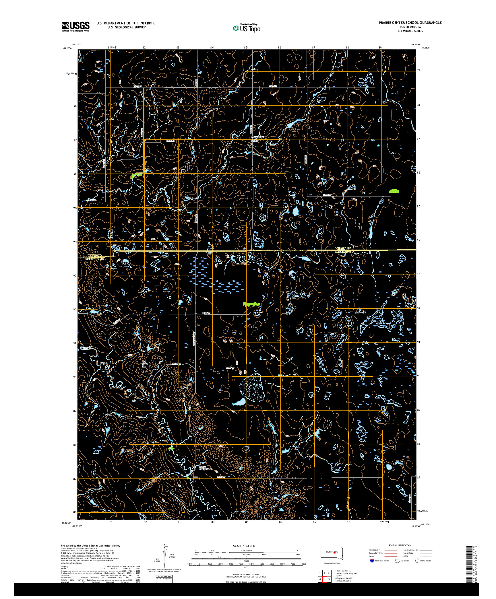 USGS US TOPO 7.5-MINUTE MAP FOR PRAIRIE CENTER SCHOOL, SD 2017