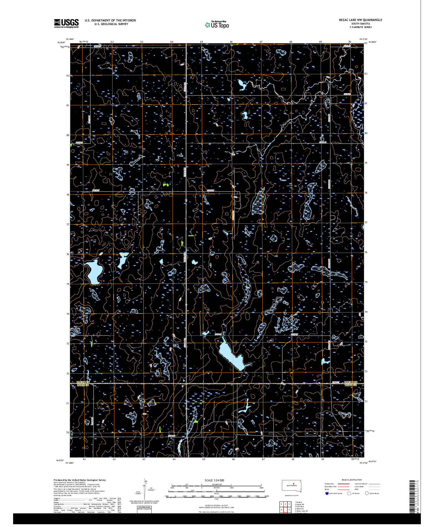 USGS US TOPO 7.5-MINUTE MAP FOR REZAC LAKE NW, SD 2017