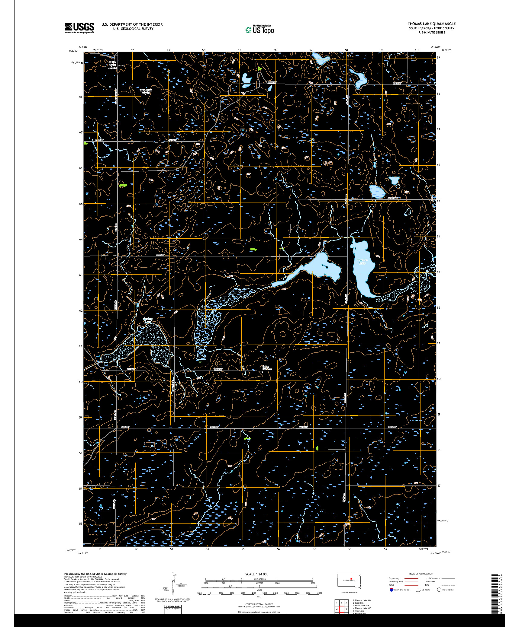 USGS US TOPO 7.5-MINUTE MAP FOR THOMAS LAKE, SD 2017