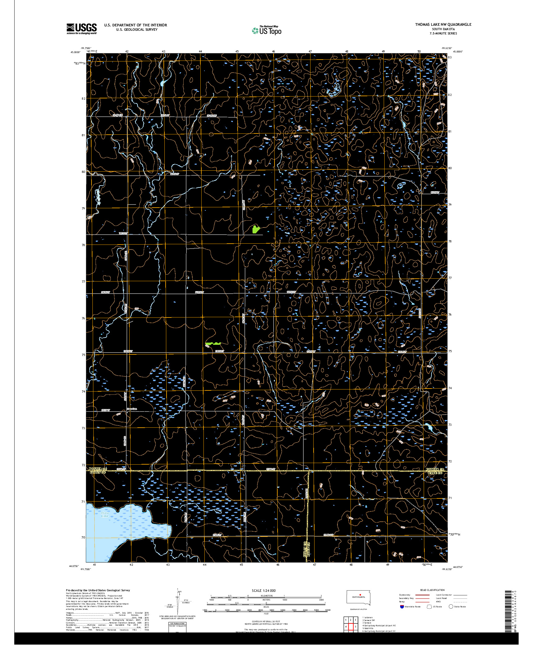 USGS US TOPO 7.5-MINUTE MAP FOR THOMAS LAKE NW, SD 2017