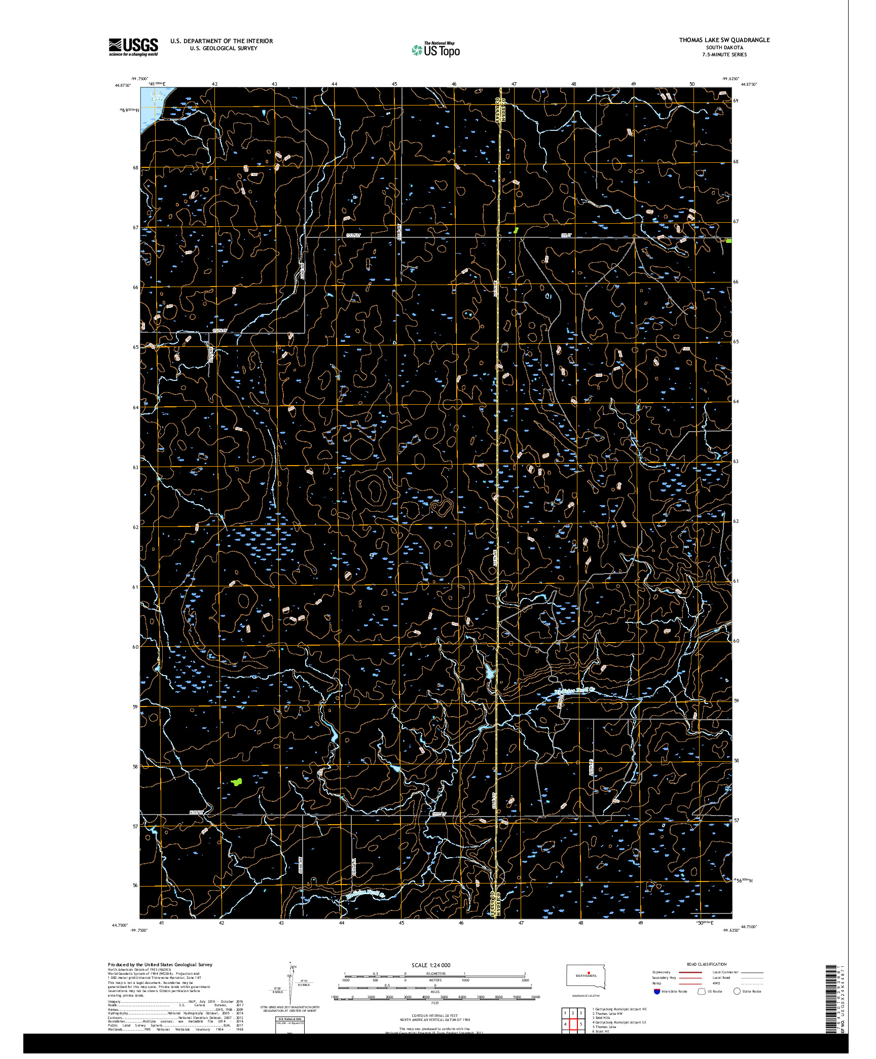 USGS US TOPO 7.5-MINUTE MAP FOR THOMAS LAKE SW, SD 2017