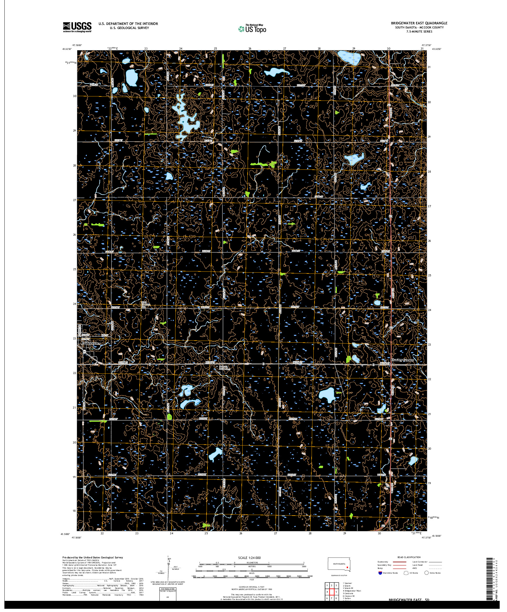 USGS US TOPO 7.5-MINUTE MAP FOR BRIDGEWATER EAST, SD 2017