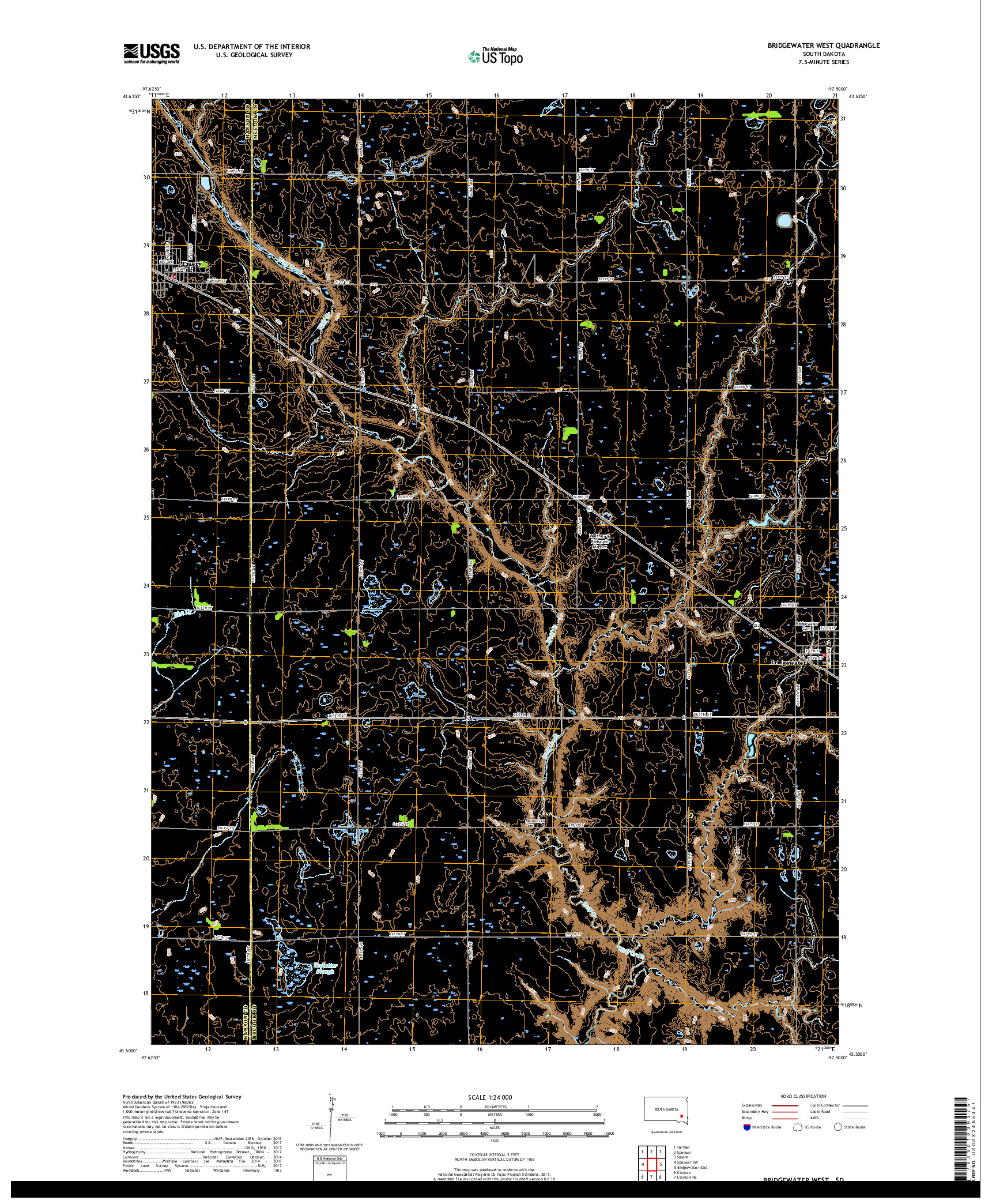 USGS US TOPO 7.5-MINUTE MAP FOR BRIDGEWATER WEST, SD 2017