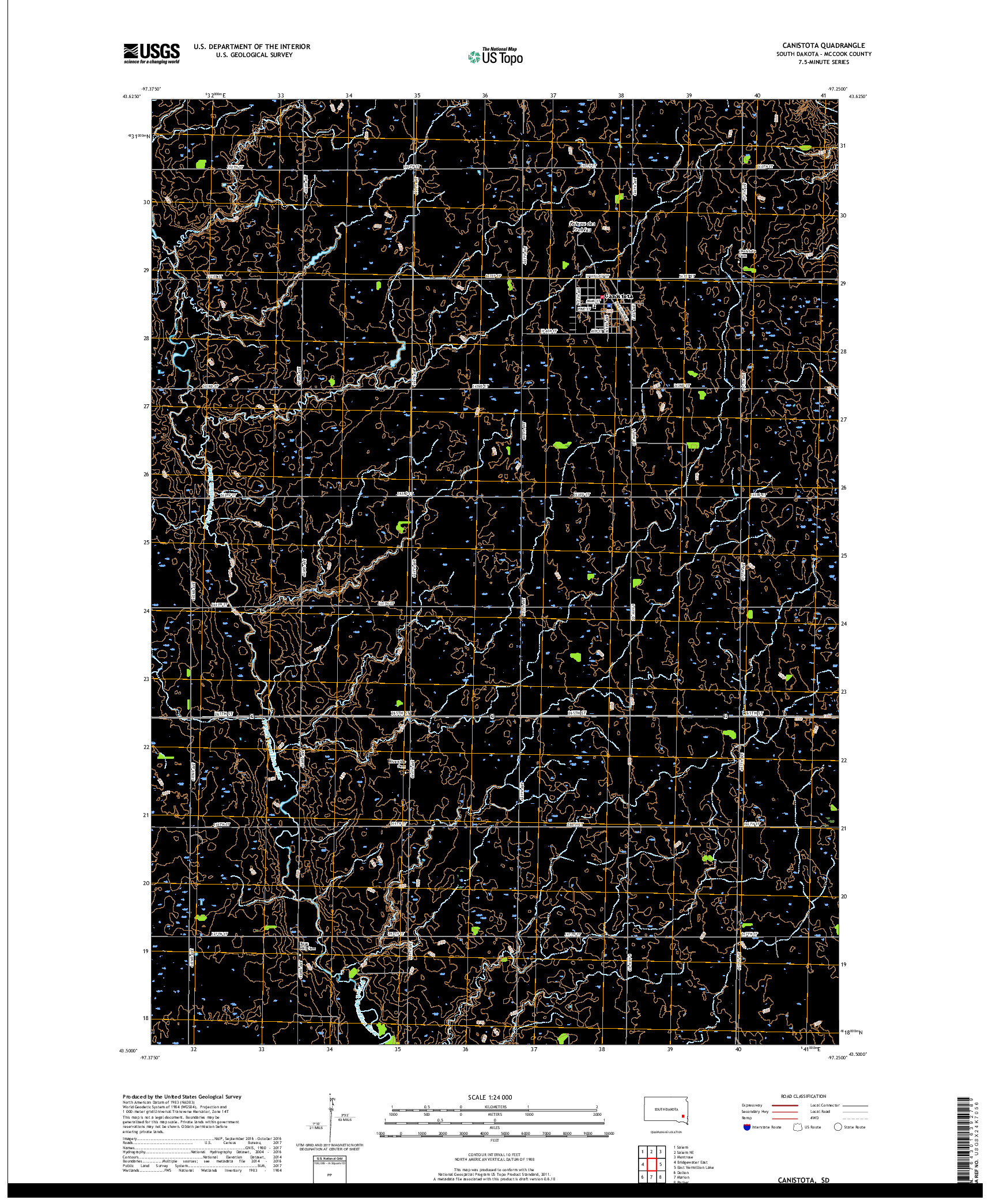 USGS US TOPO 7.5-MINUTE MAP FOR CANISTOTA, SD 2017