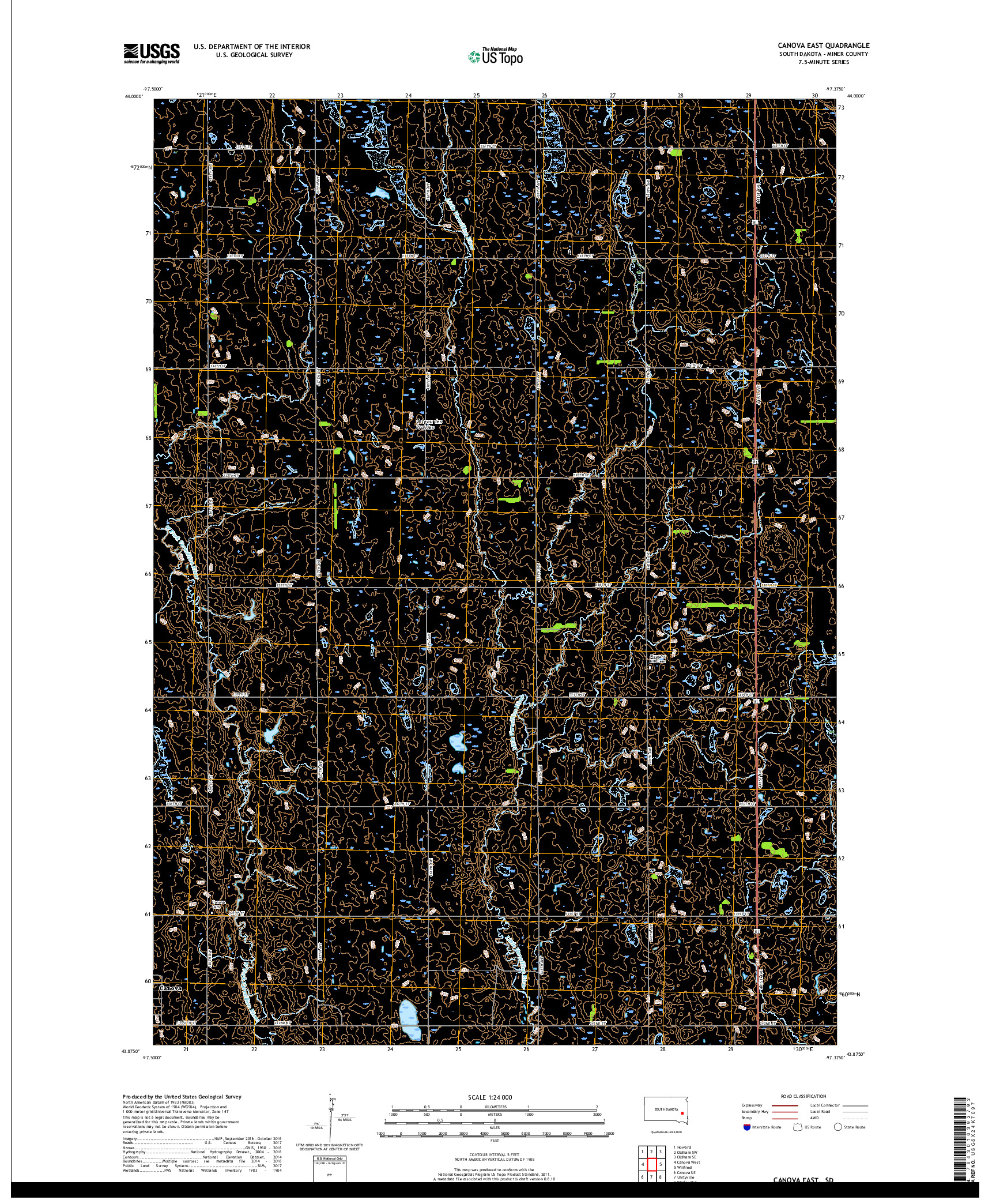 USGS US TOPO 7.5-MINUTE MAP FOR CANOVA EAST, SD 2017