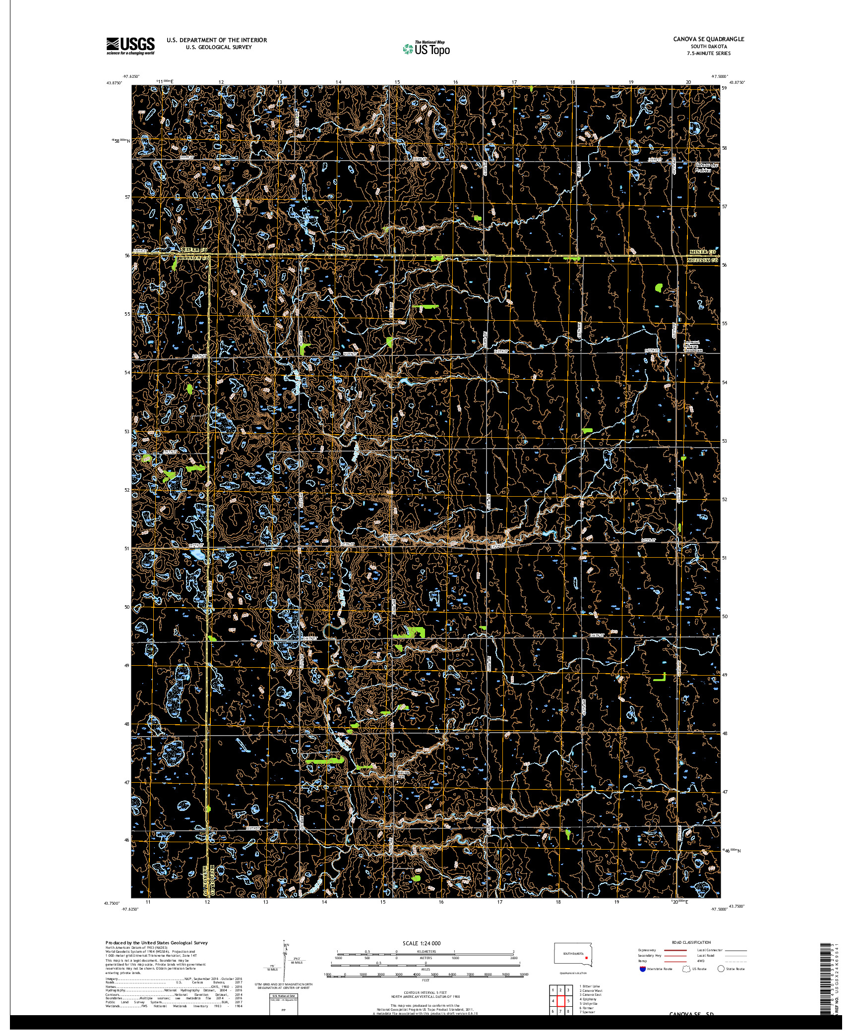 USGS US TOPO 7.5-MINUTE MAP FOR CANOVA SE, SD 2017