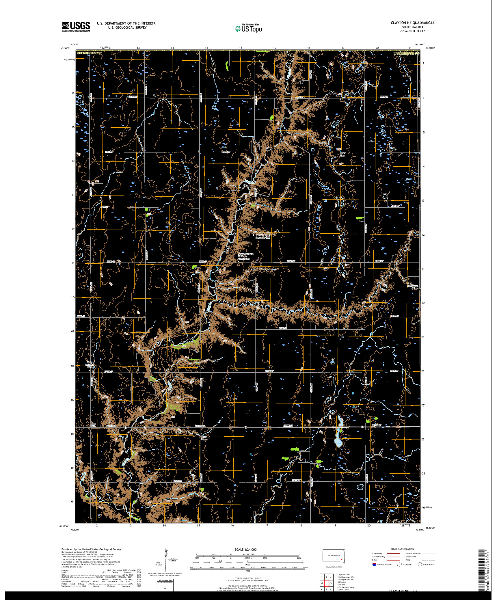 USGS US TOPO 7.5-MINUTE MAP FOR CLAYTON NE, SD 2017