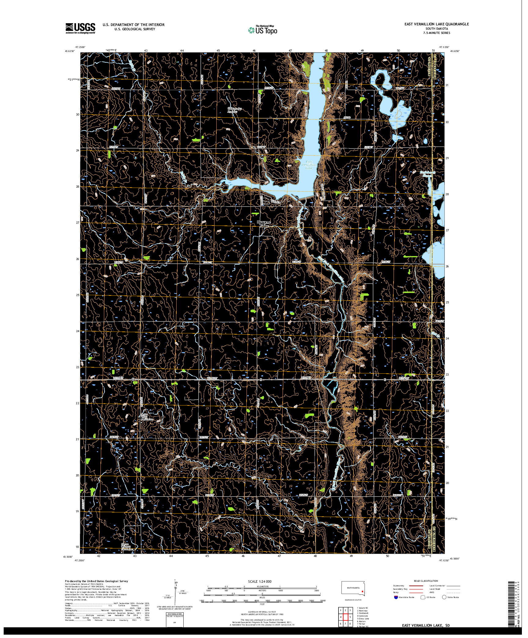 USGS US TOPO 7.5-MINUTE MAP FOR EAST VERMILLION LAKE, SD 2017
