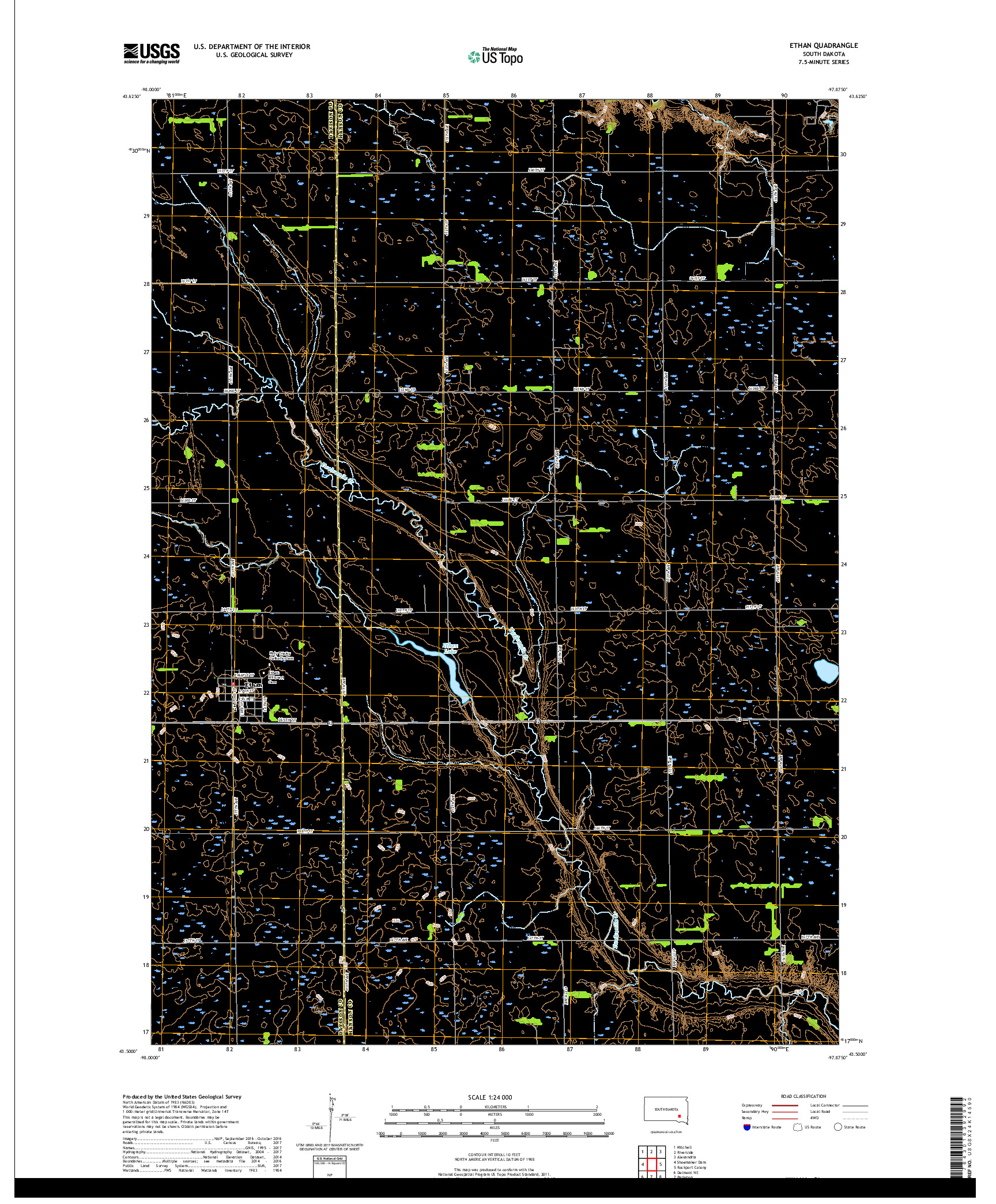 USGS US TOPO 7.5-MINUTE MAP FOR ETHAN, SD 2017