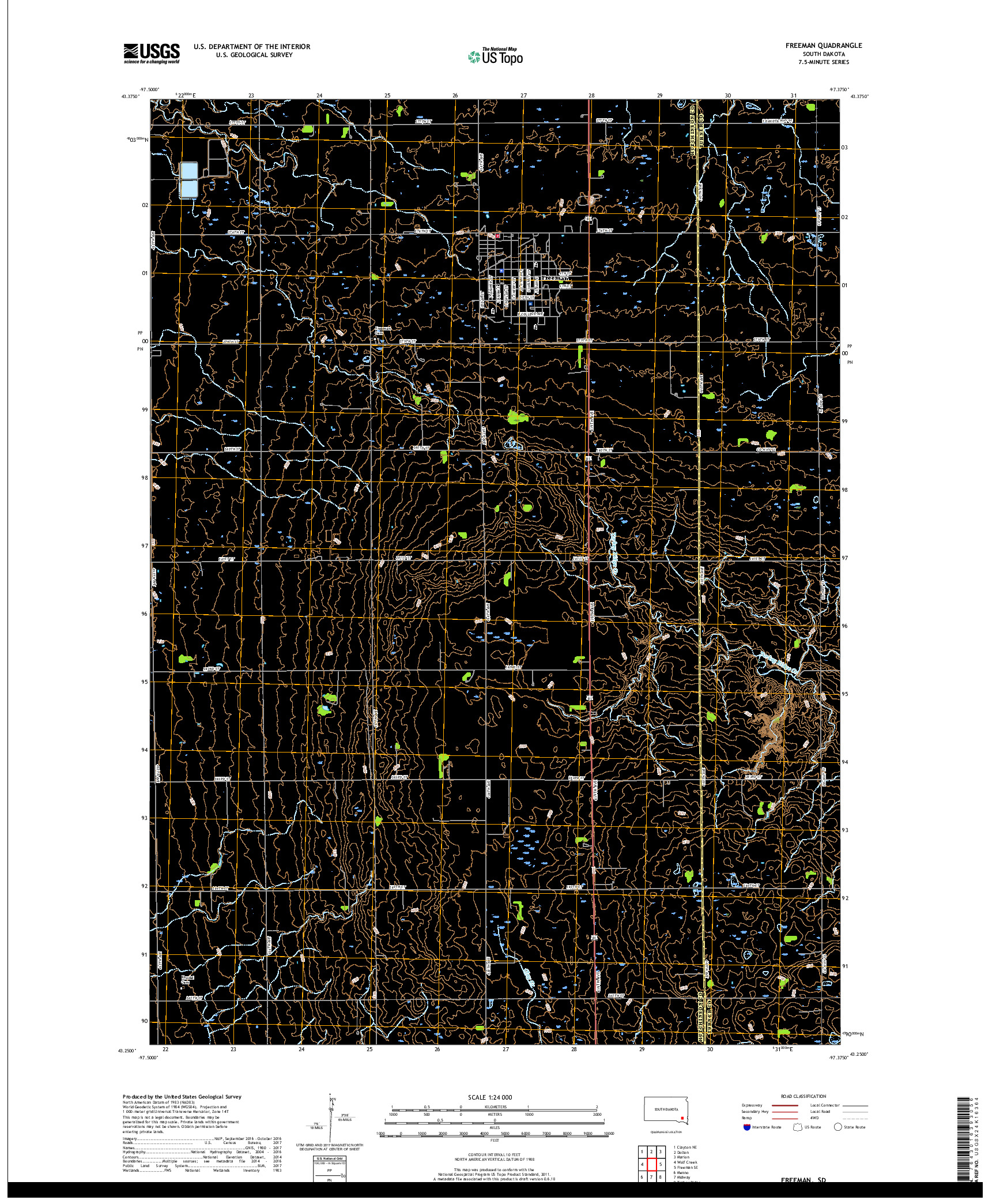 USGS US TOPO 7.5-MINUTE MAP FOR FREEMAN, SD 2017