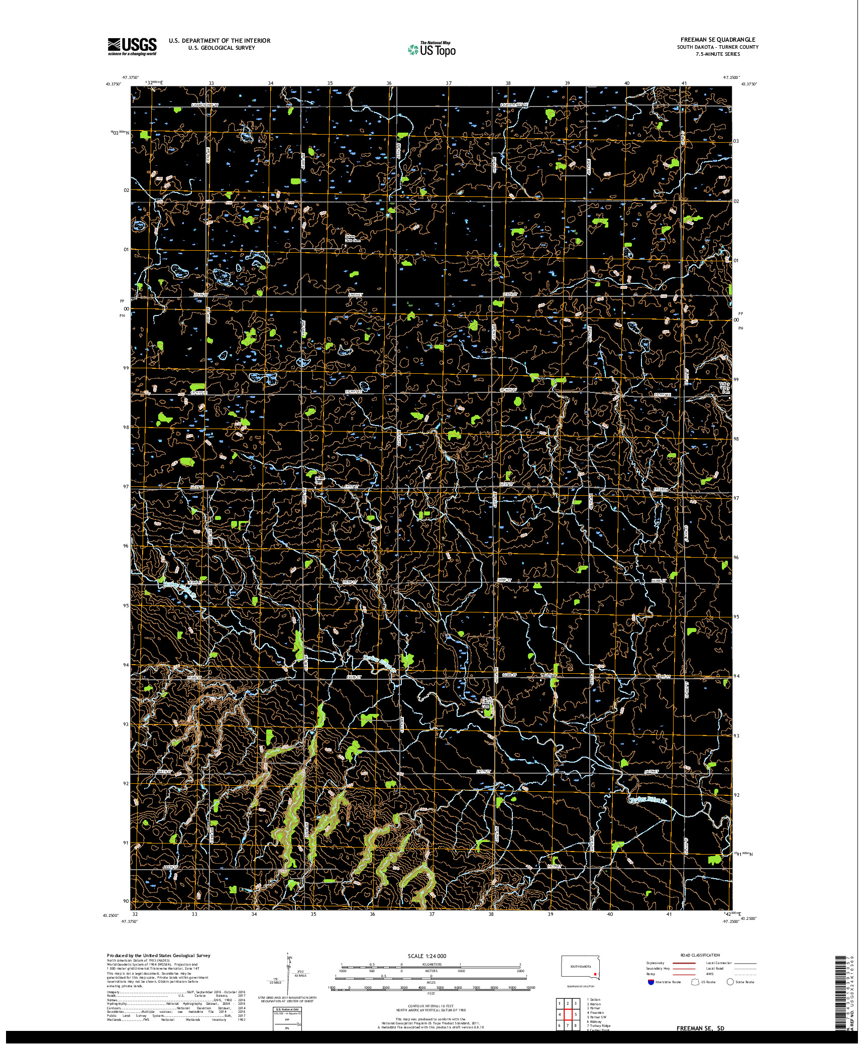 USGS US TOPO 7.5-MINUTE MAP FOR FREEMAN SE, SD 2017