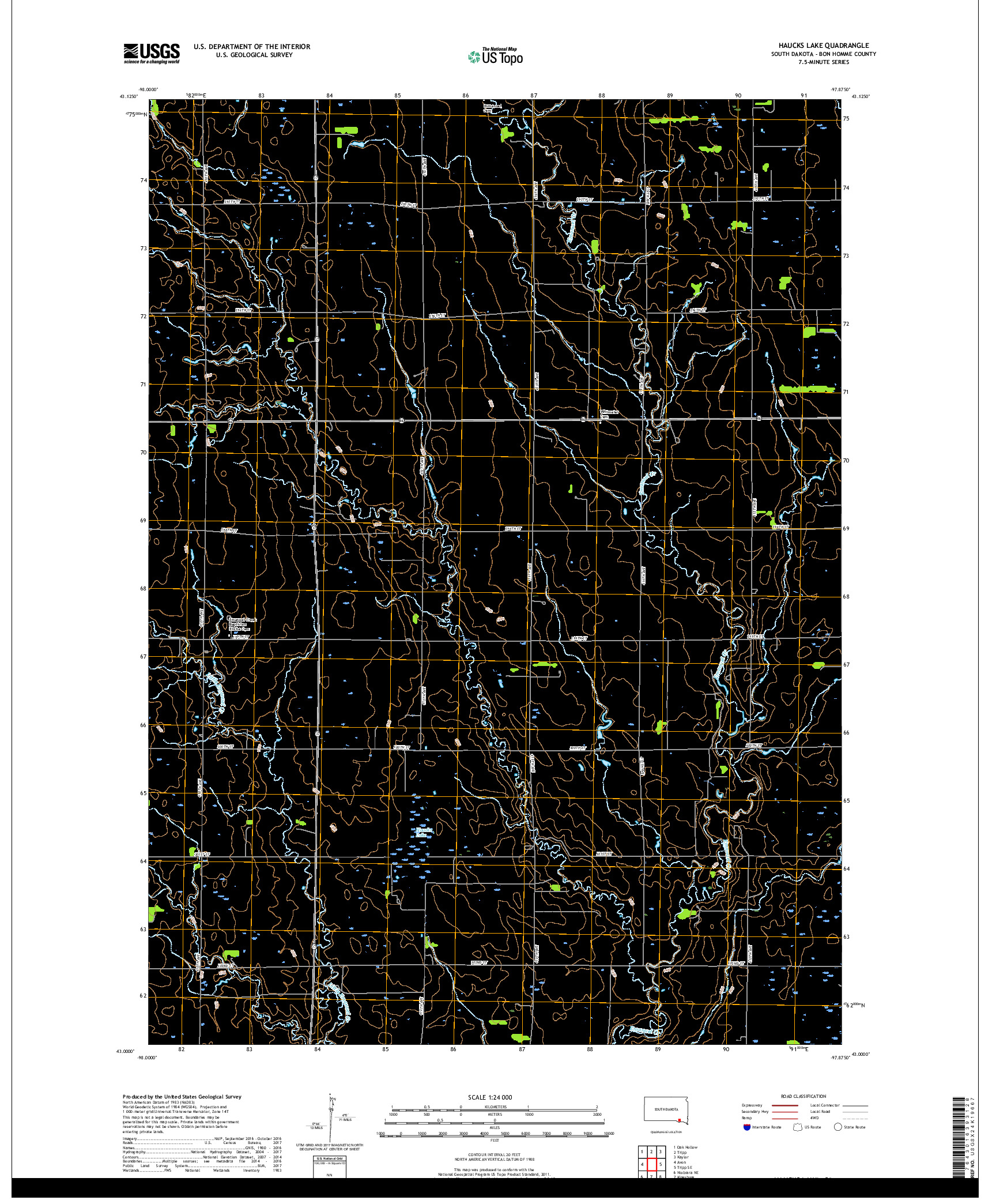 USGS US TOPO 7.5-MINUTE MAP FOR HAUCKS LAKE, SD 2017