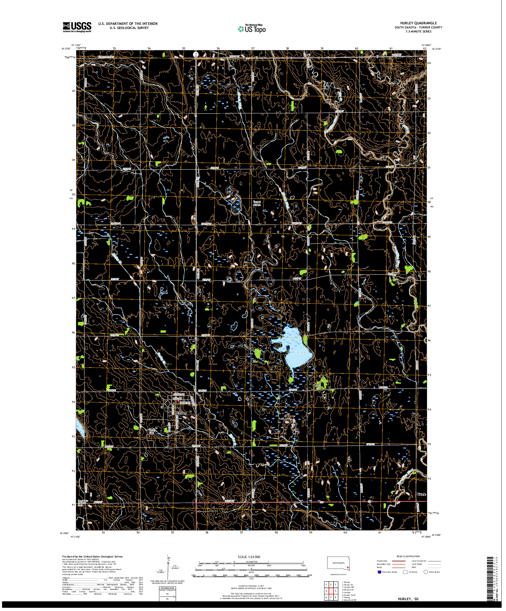 USGS US TOPO 7.5-MINUTE MAP FOR HURLEY, SD 2017
