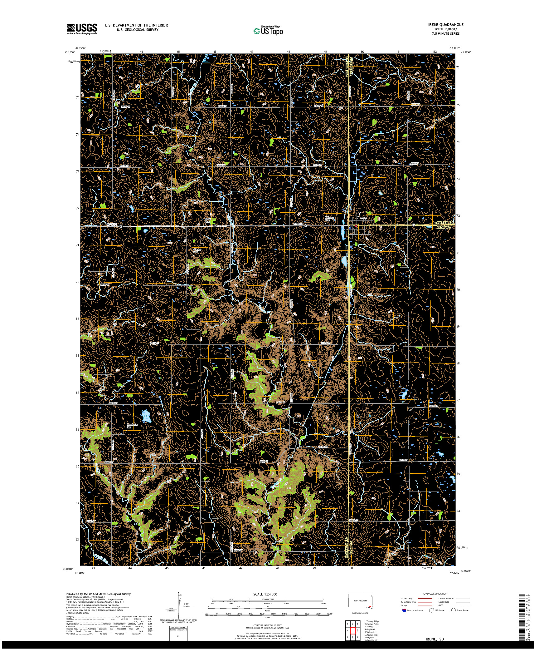 USGS US TOPO 7.5-MINUTE MAP FOR IRENE, SD 2017