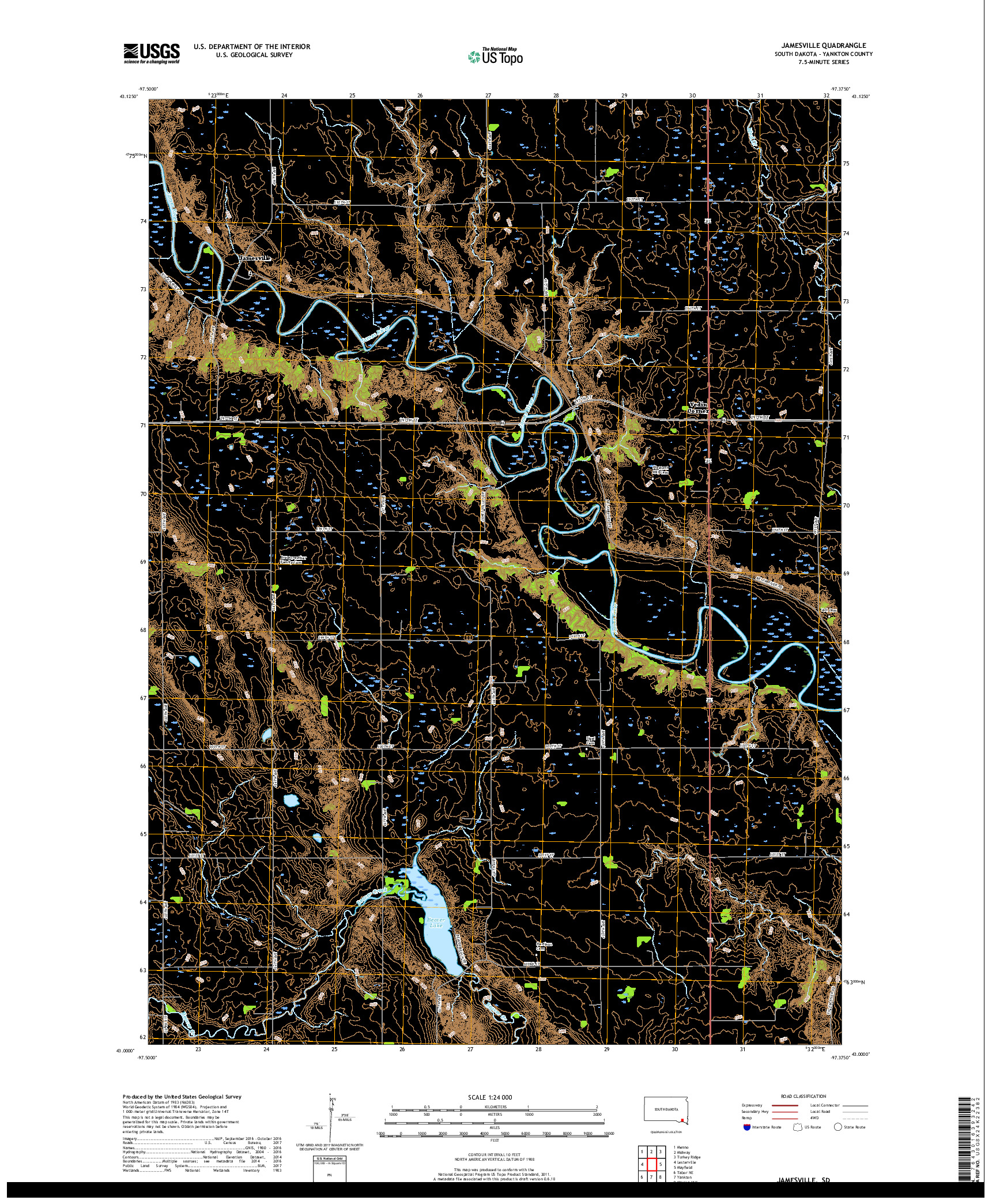 USGS US TOPO 7.5-MINUTE MAP FOR JAMESVILLE, SD 2017