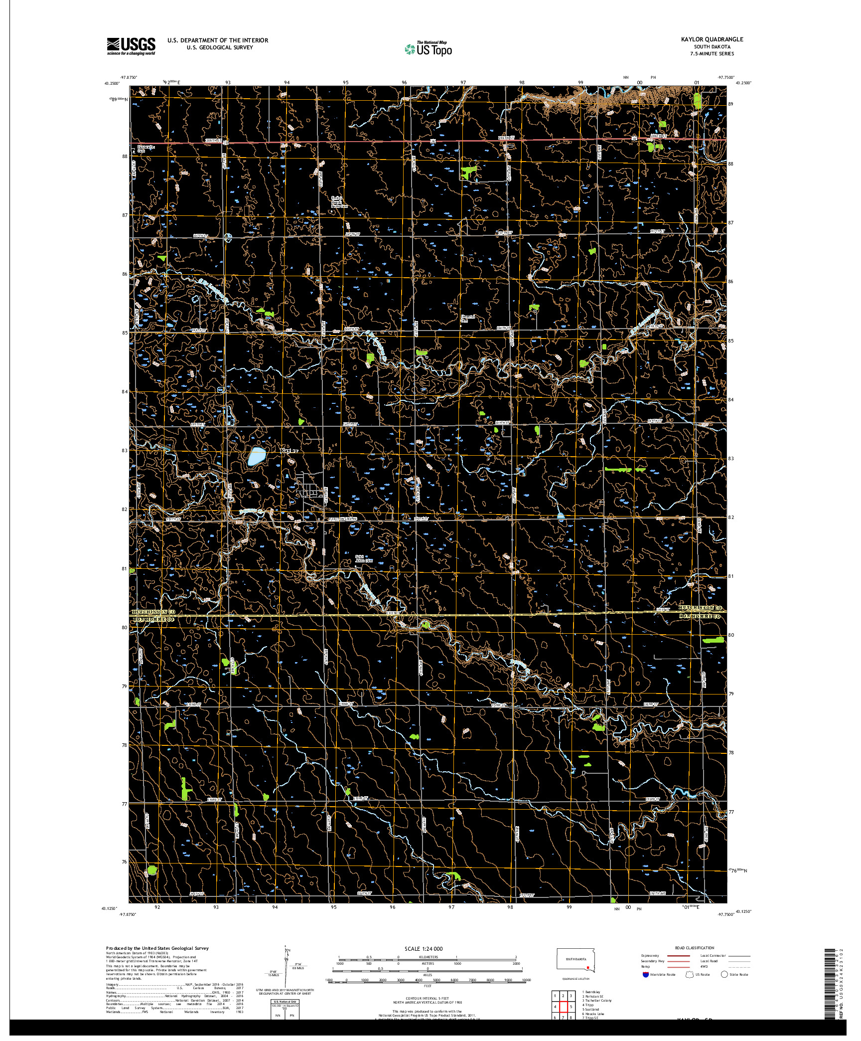 USGS US TOPO 7.5-MINUTE MAP FOR KAYLOR, SD 2017