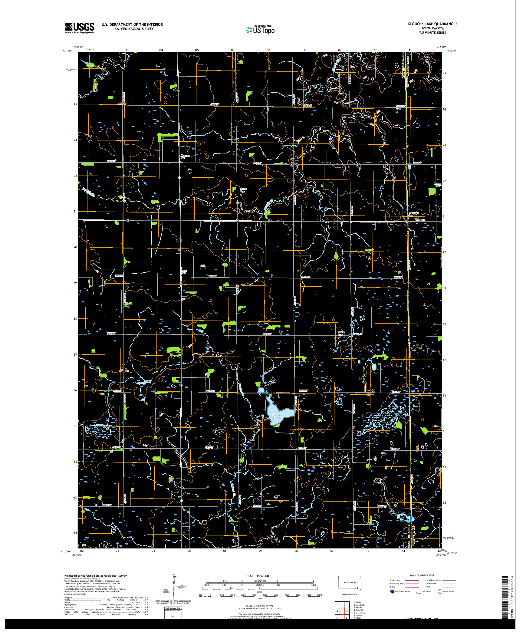 USGS US TOPO 7.5-MINUTE MAP FOR KLOUCEK LAKE, SD 2017