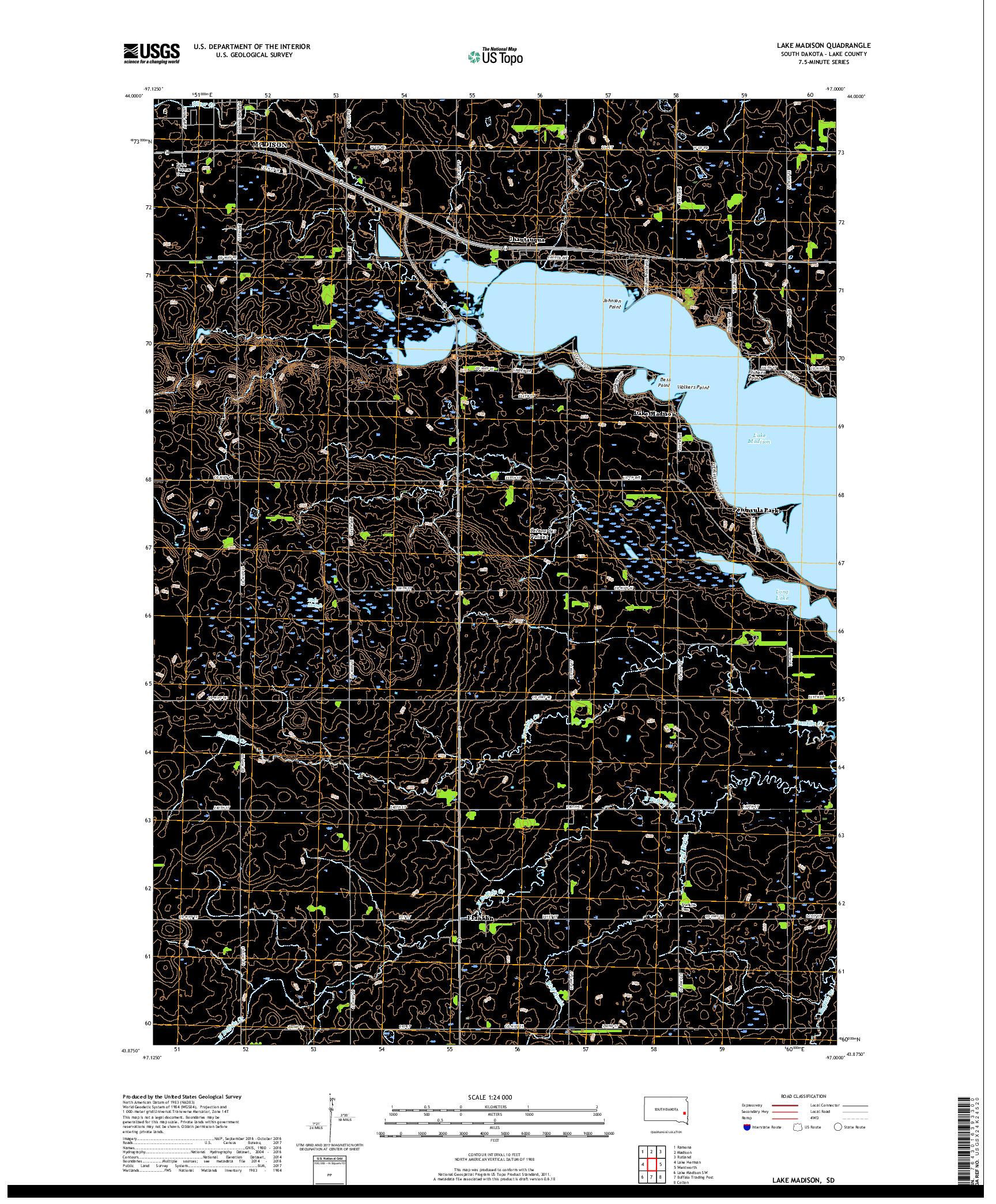 USGS US TOPO 7.5-MINUTE MAP FOR LAKE MADISON, SD 2017
