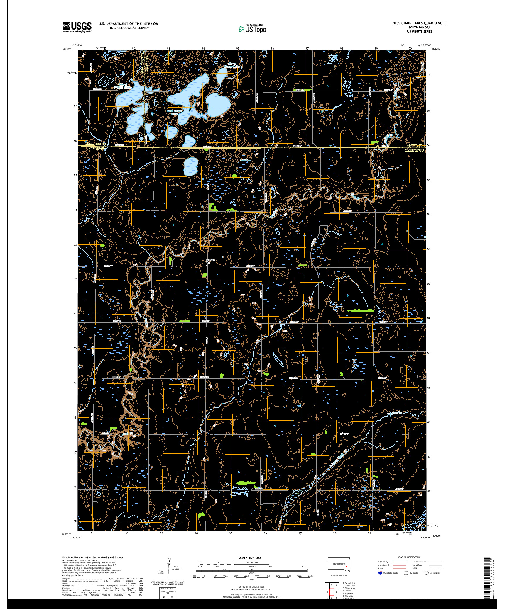 USGS US TOPO 7.5-MINUTE MAP FOR NESS CHAIN LAKES, SD 2017