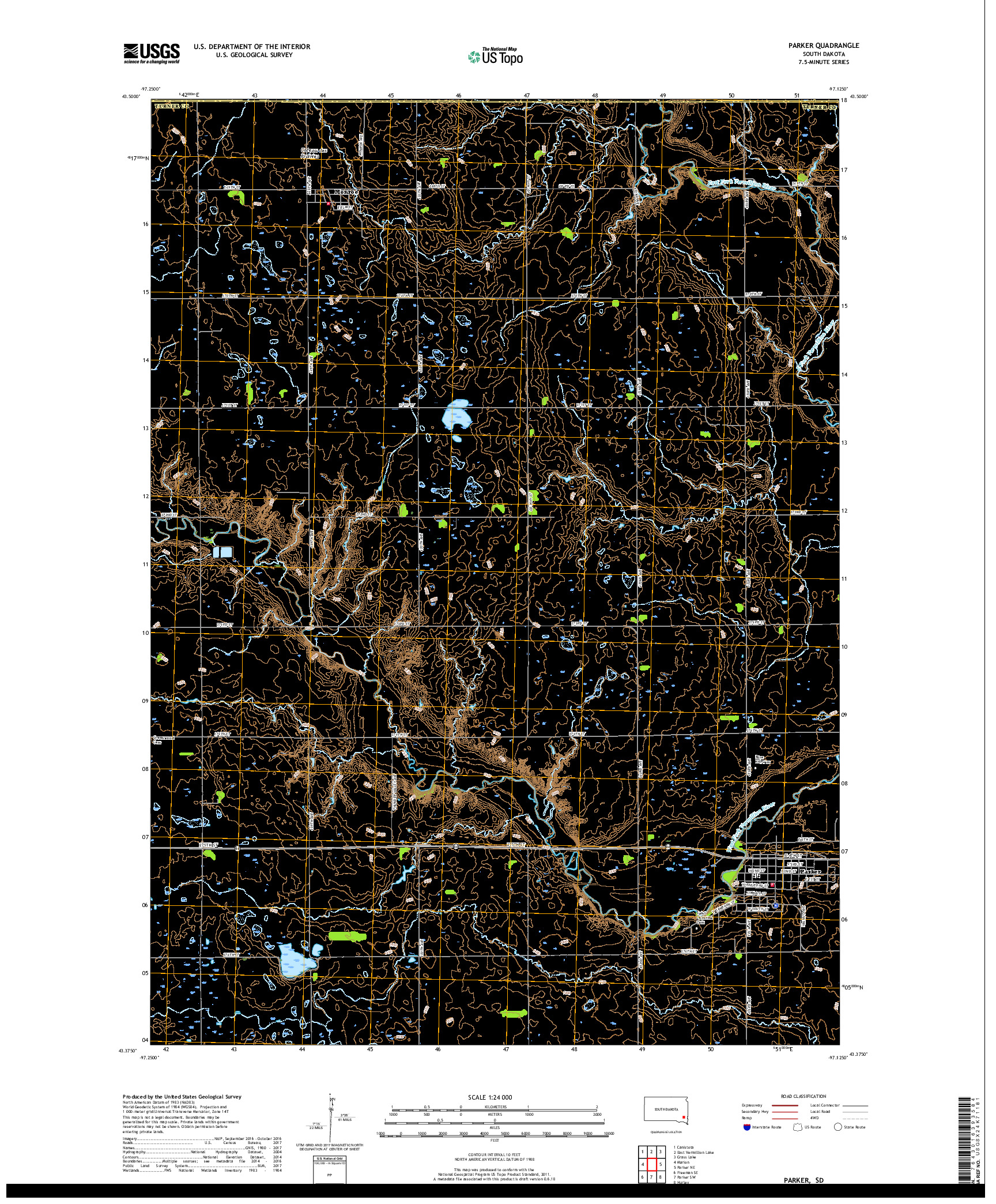 USGS US TOPO 7.5-MINUTE MAP FOR PARKER, SD 2017