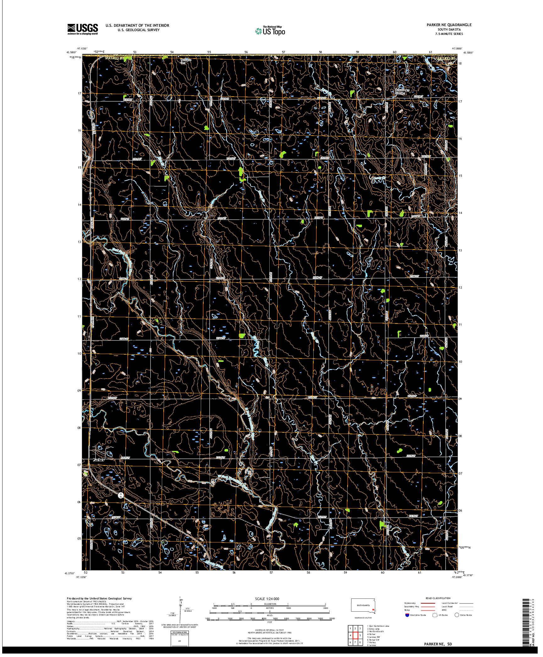 USGS US TOPO 7.5-MINUTE MAP FOR PARKER NE, SD 2017