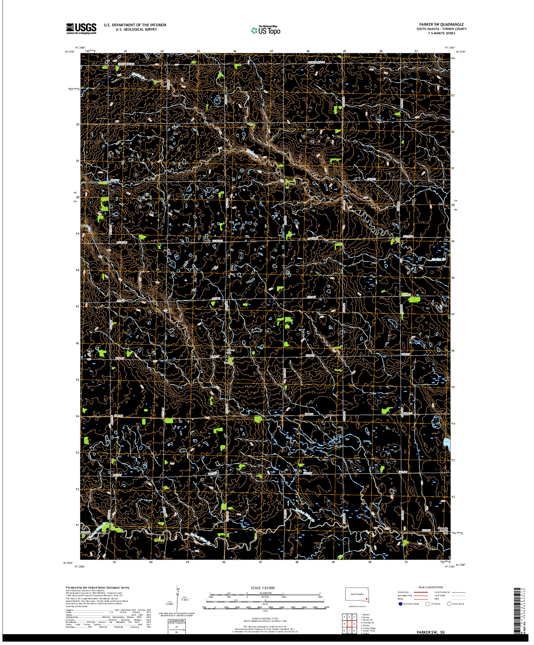 USGS US TOPO 7.5-MINUTE MAP FOR PARKER SW, SD 2017