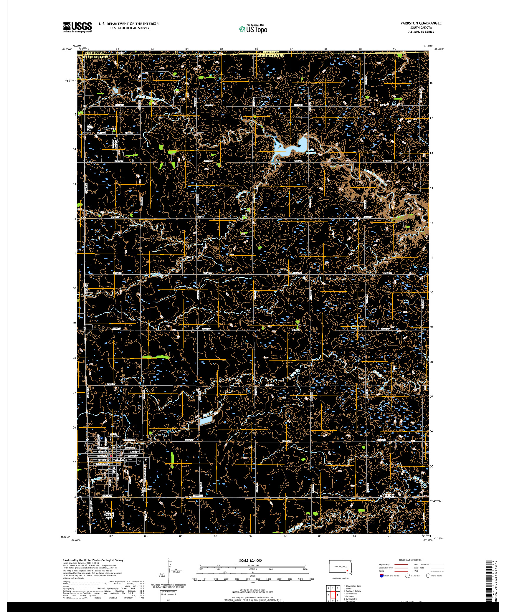 USGS US TOPO 7.5-MINUTE MAP FOR PARKSTON, SD 2017