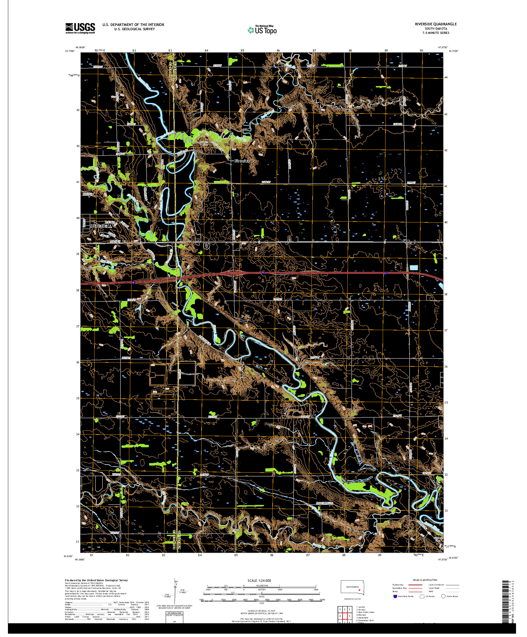 USGS US TOPO 7.5-MINUTE MAP FOR RIVERSIDE, SD 2017