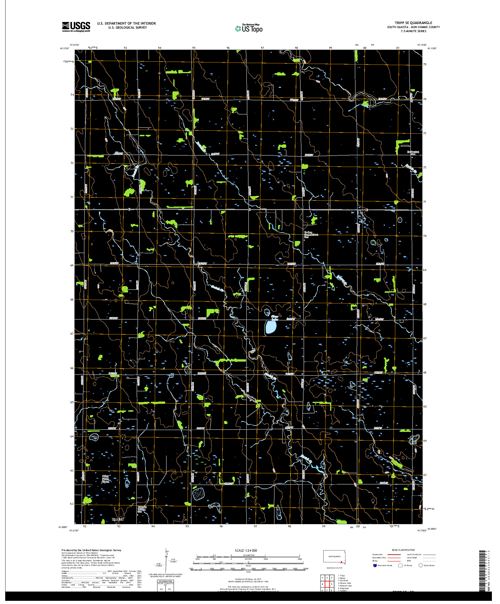 USGS US TOPO 7.5-MINUTE MAP FOR TRIPP SE, SD 2017