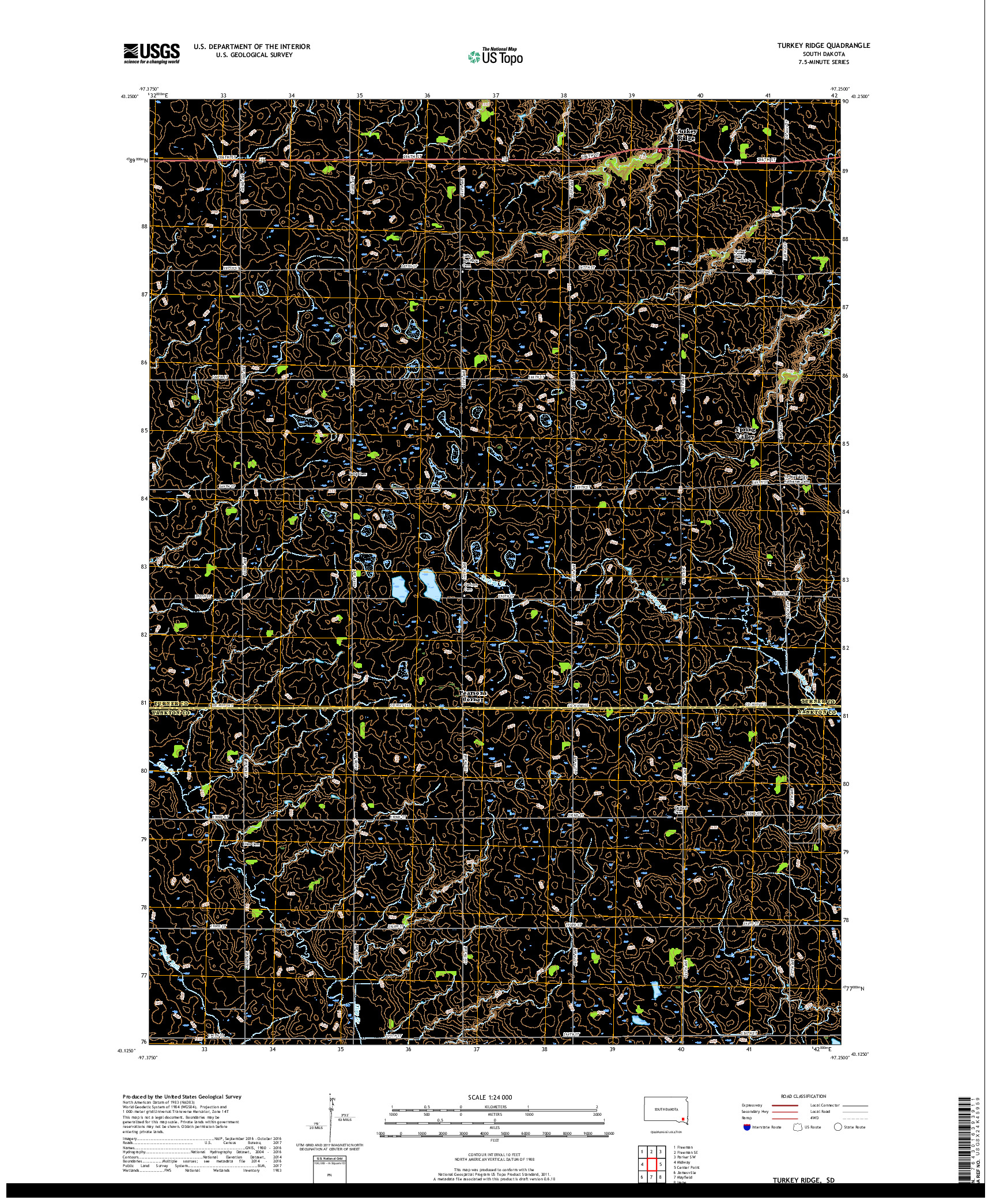 USGS US TOPO 7.5-MINUTE MAP FOR TURKEY RIDGE, SD 2017