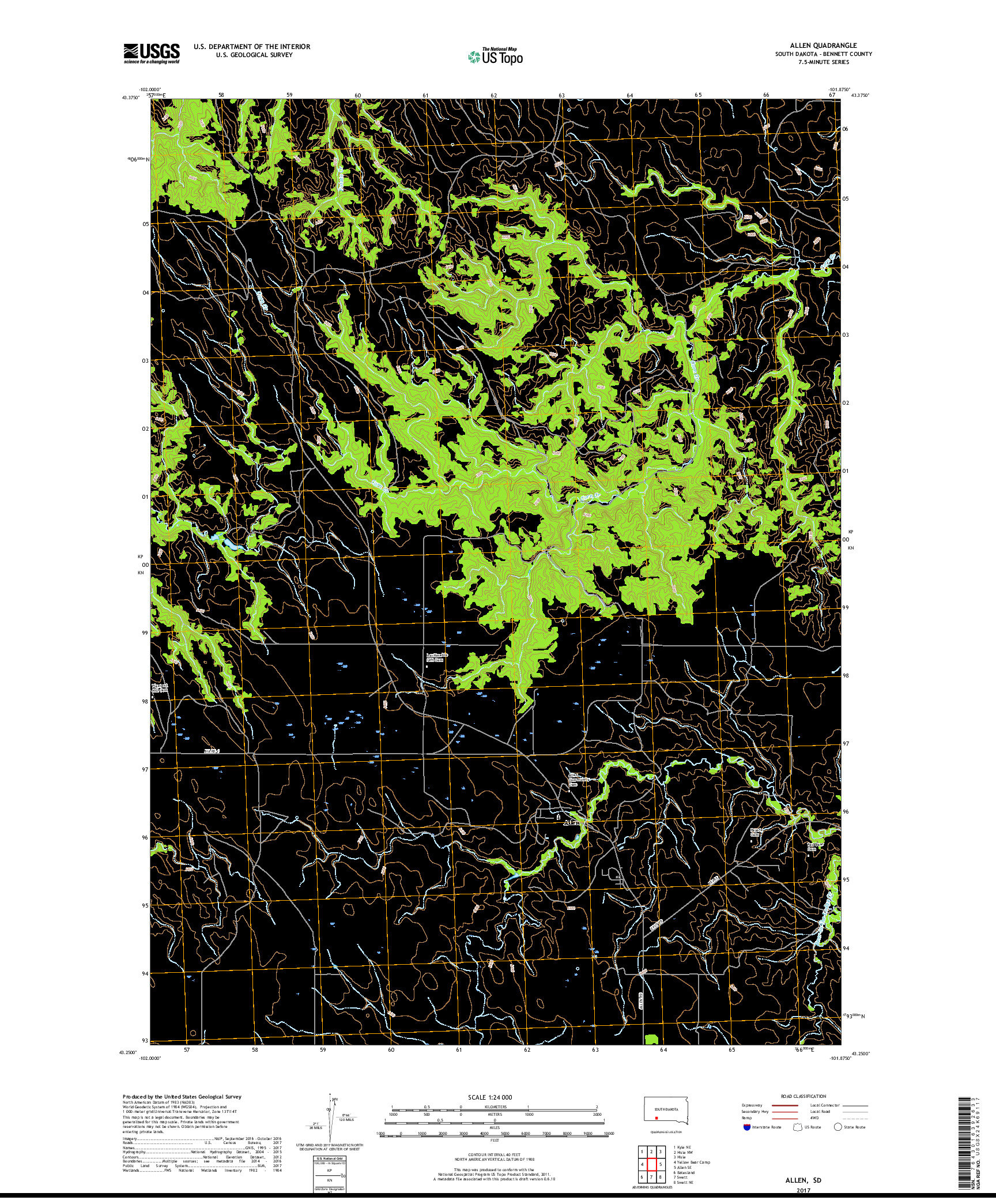 USGS US TOPO 7.5-MINUTE MAP FOR ALLEN, SD 2017
