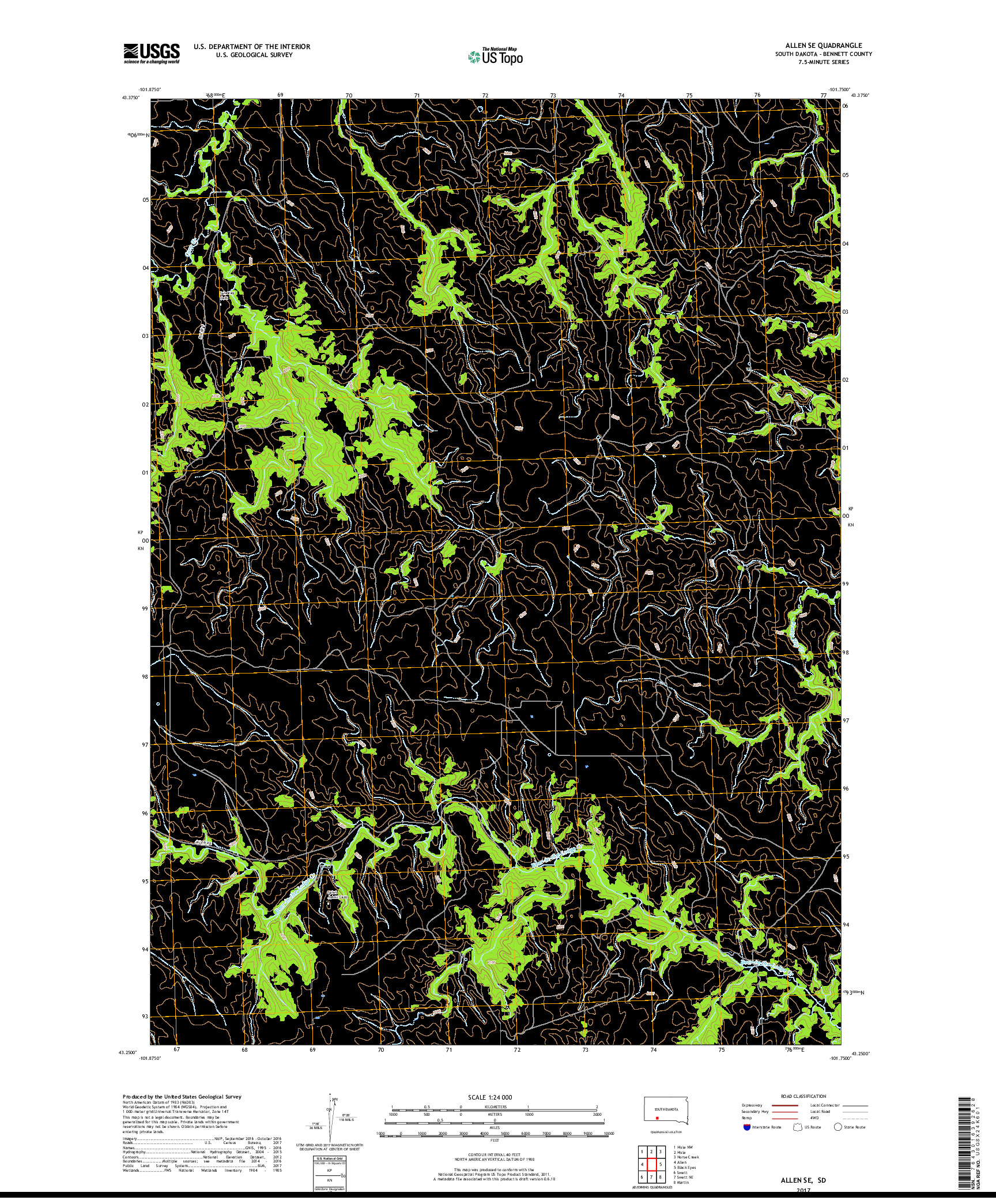 USGS US TOPO 7.5-MINUTE MAP FOR ALLEN SE, SD 2017