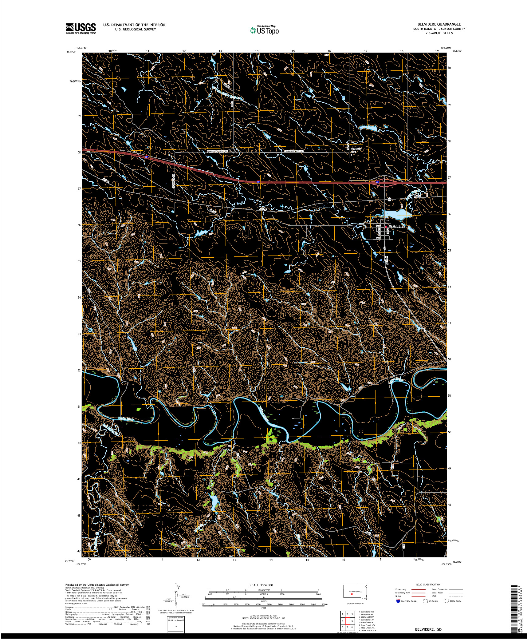 USGS US TOPO 7.5-MINUTE MAP FOR BELVIDERE, SD 2017