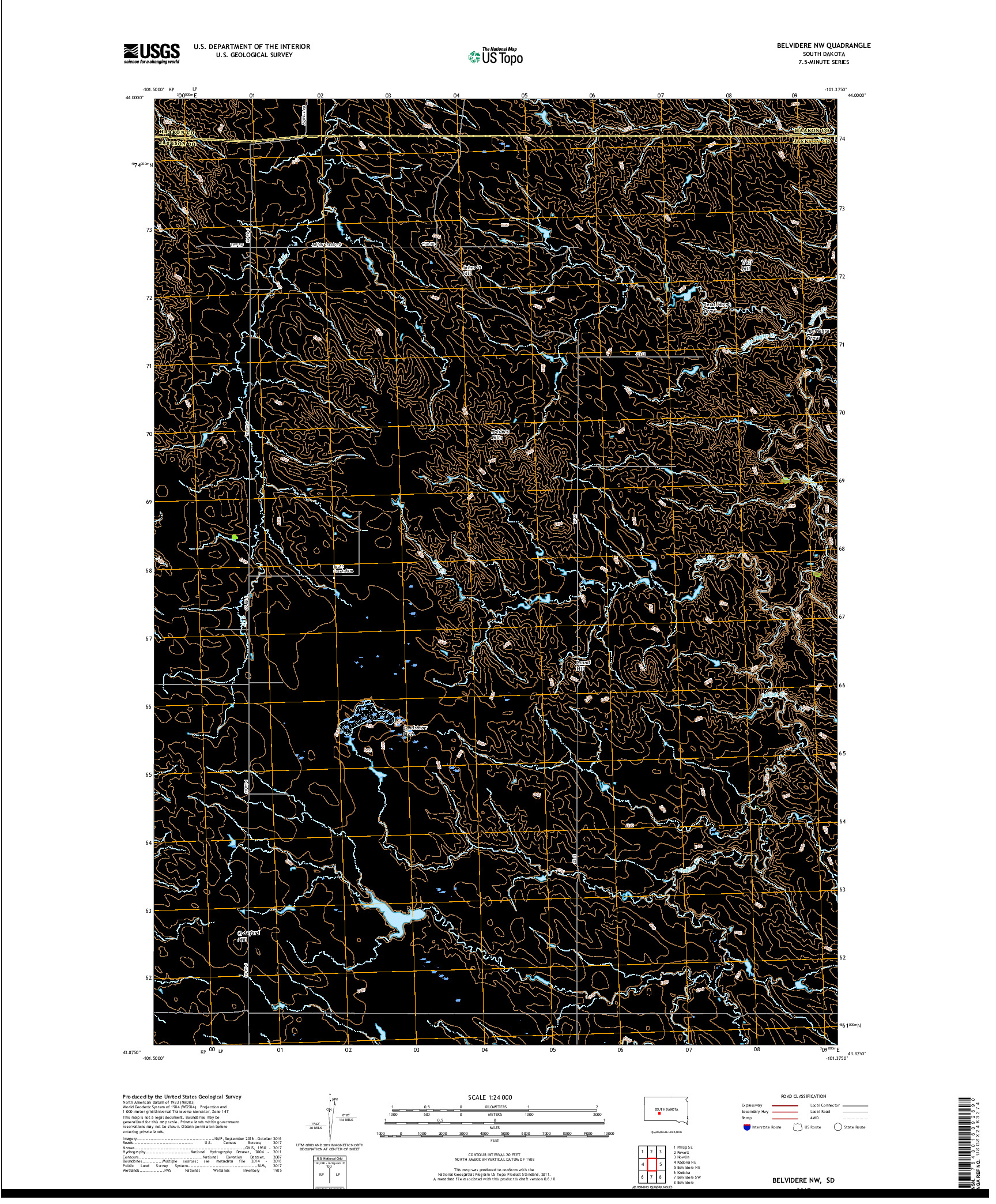 USGS US TOPO 7.5-MINUTE MAP FOR BELVIDERE NW, SD 2017