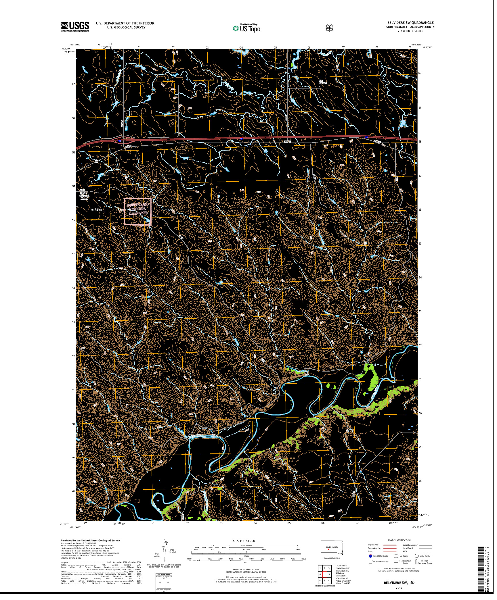 USGS US TOPO 7.5-MINUTE MAP FOR BELVIDERE SW, SD 2017