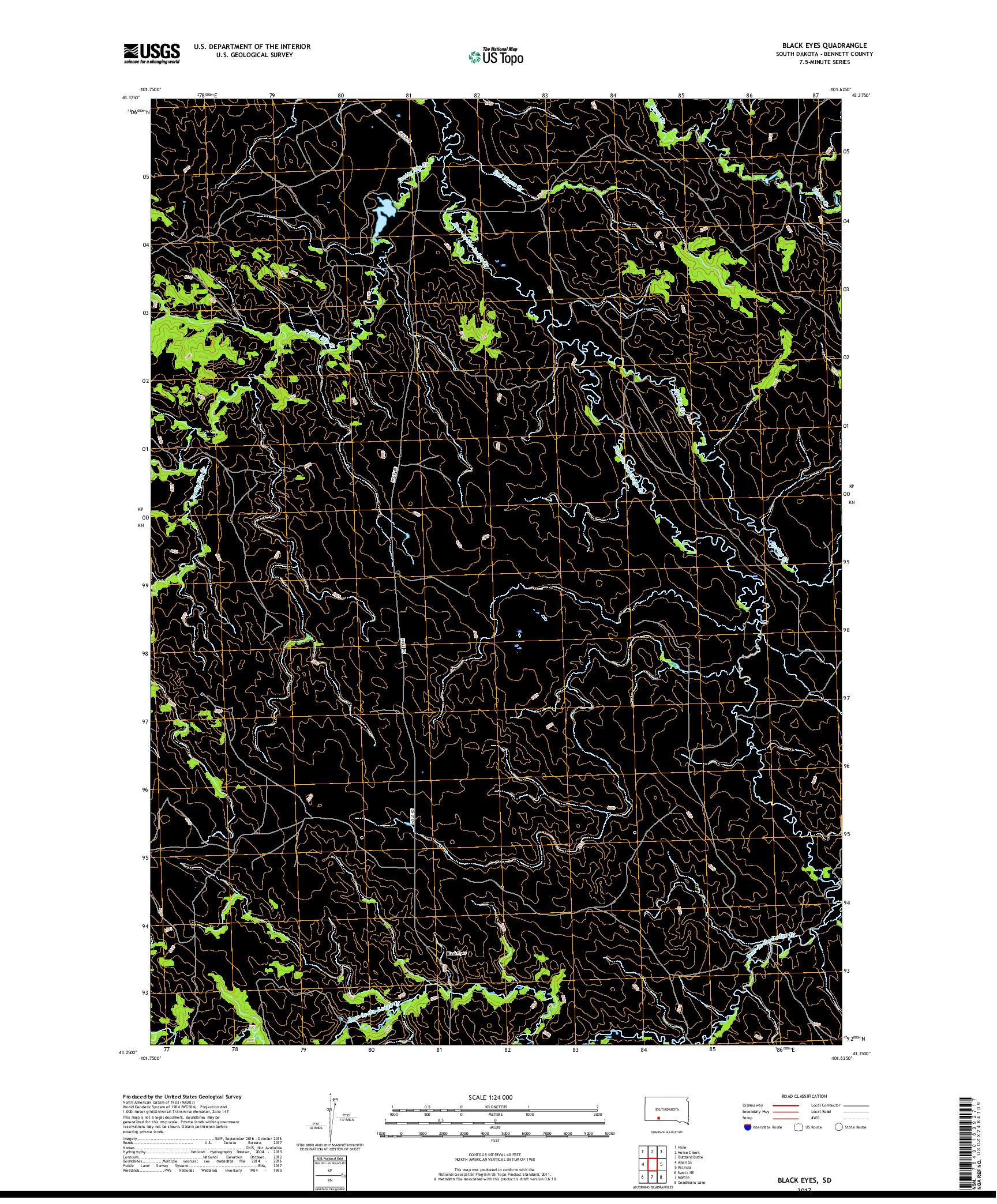 USGS US TOPO 7.5-MINUTE MAP FOR BLACK EYES, SD 2017