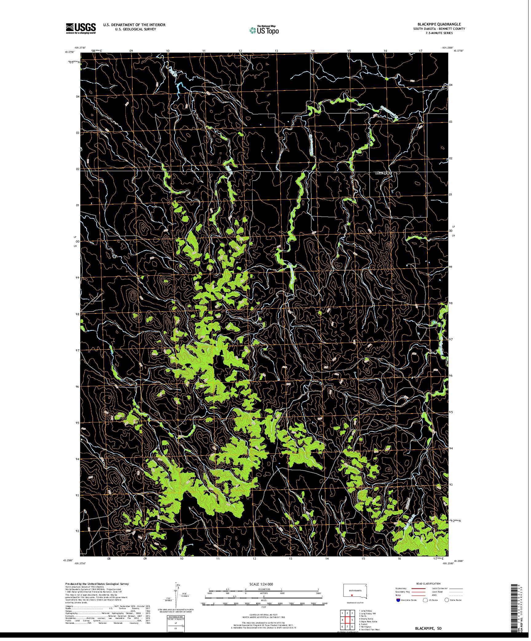 USGS US TOPO 7.5-MINUTE MAP FOR BLACKPIPE, SD 2017