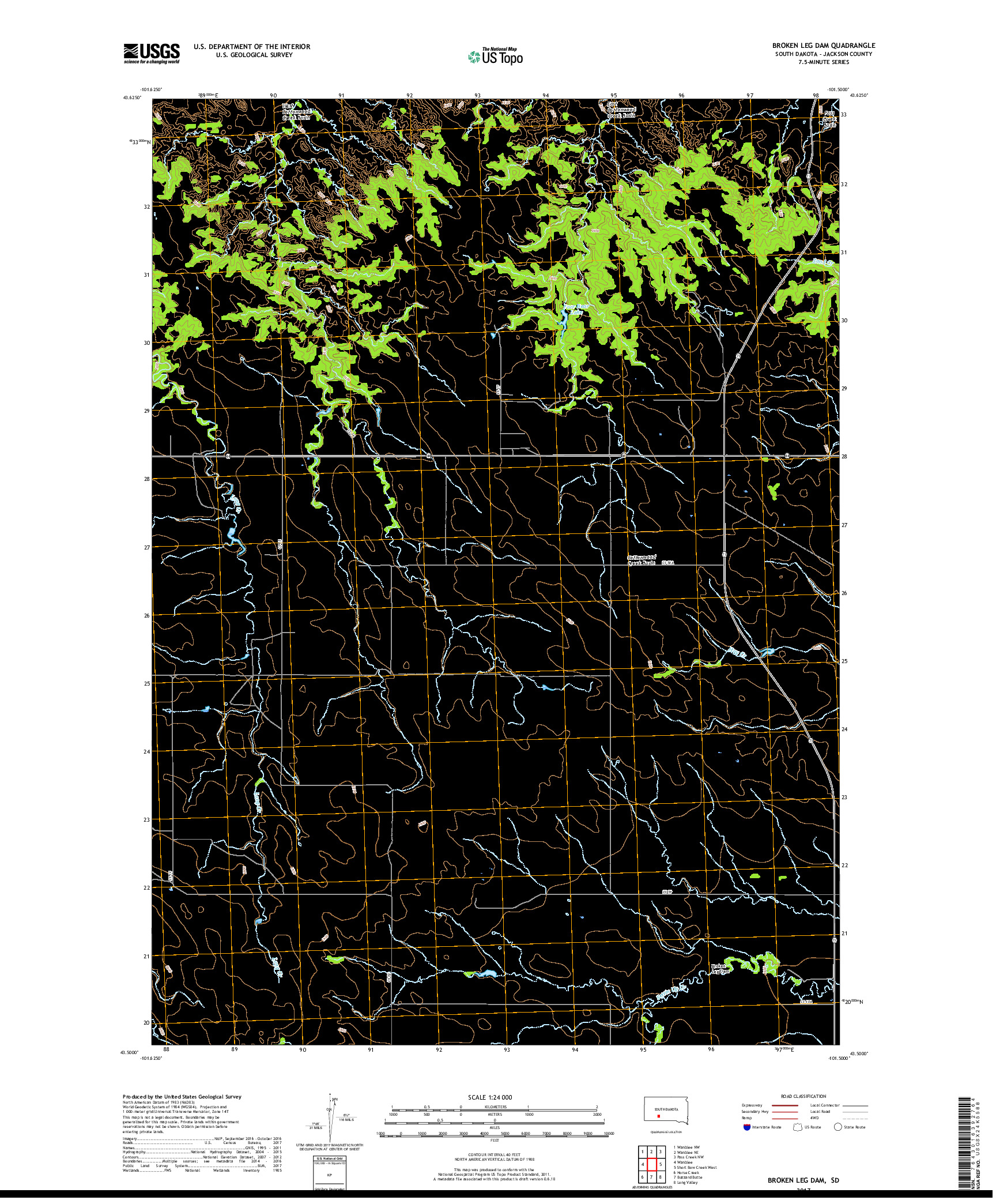 USGS US TOPO 7.5-MINUTE MAP FOR BROKEN LEG DAM, SD 2017