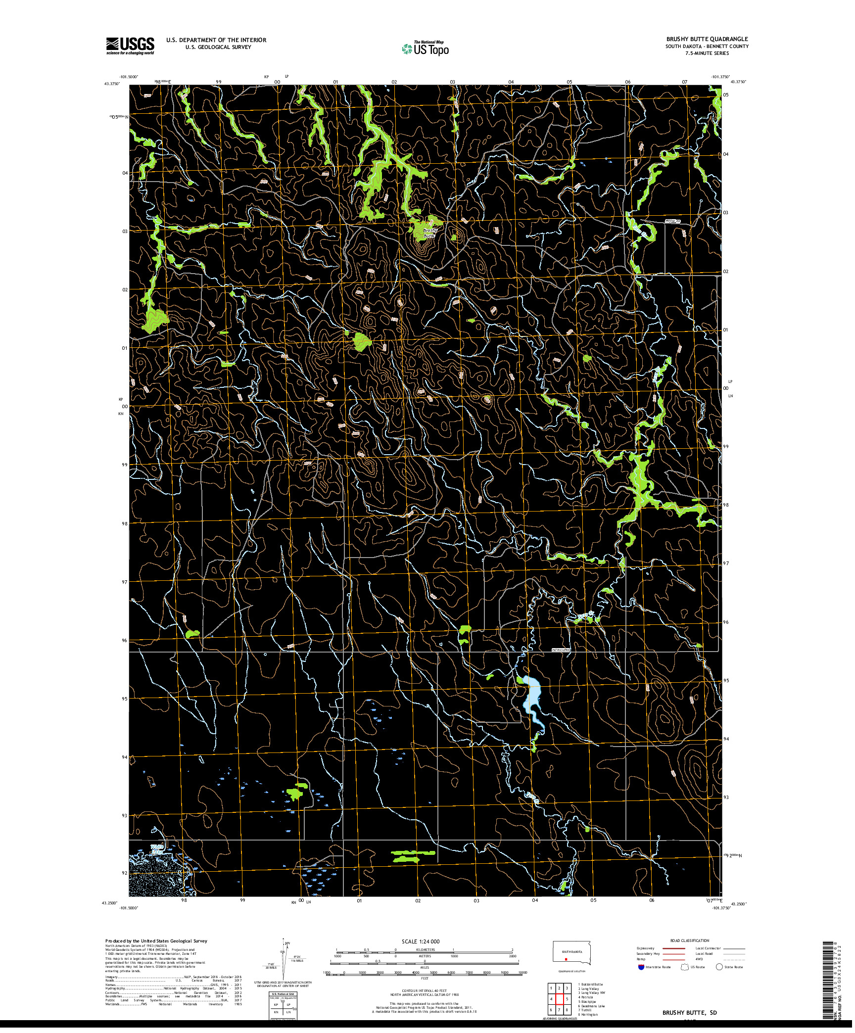 USGS US TOPO 7.5-MINUTE MAP FOR BRUSHY BUTTE, SD 2017