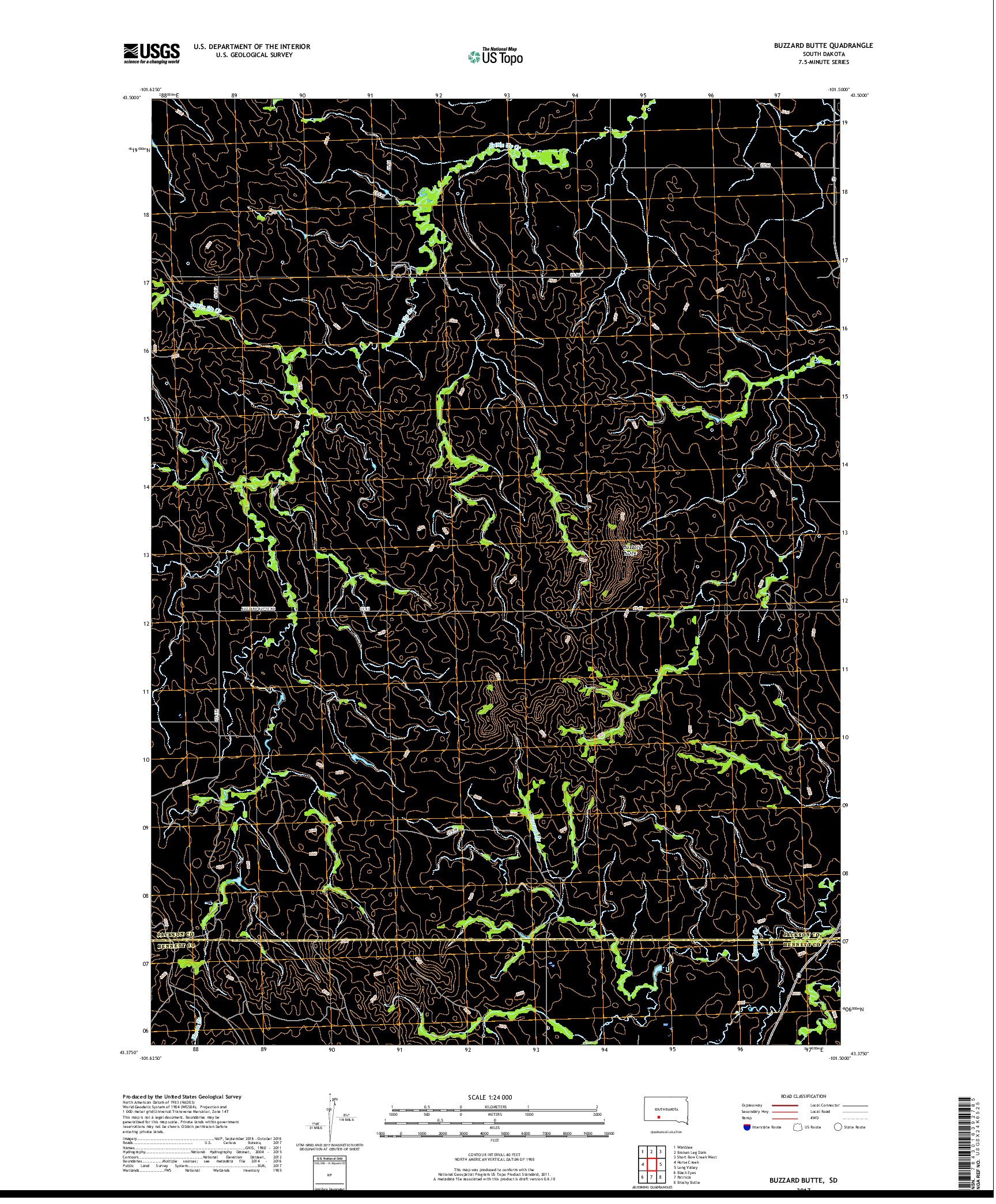 USGS US TOPO 7.5-MINUTE MAP FOR BUZZARD BUTTE, SD 2017
