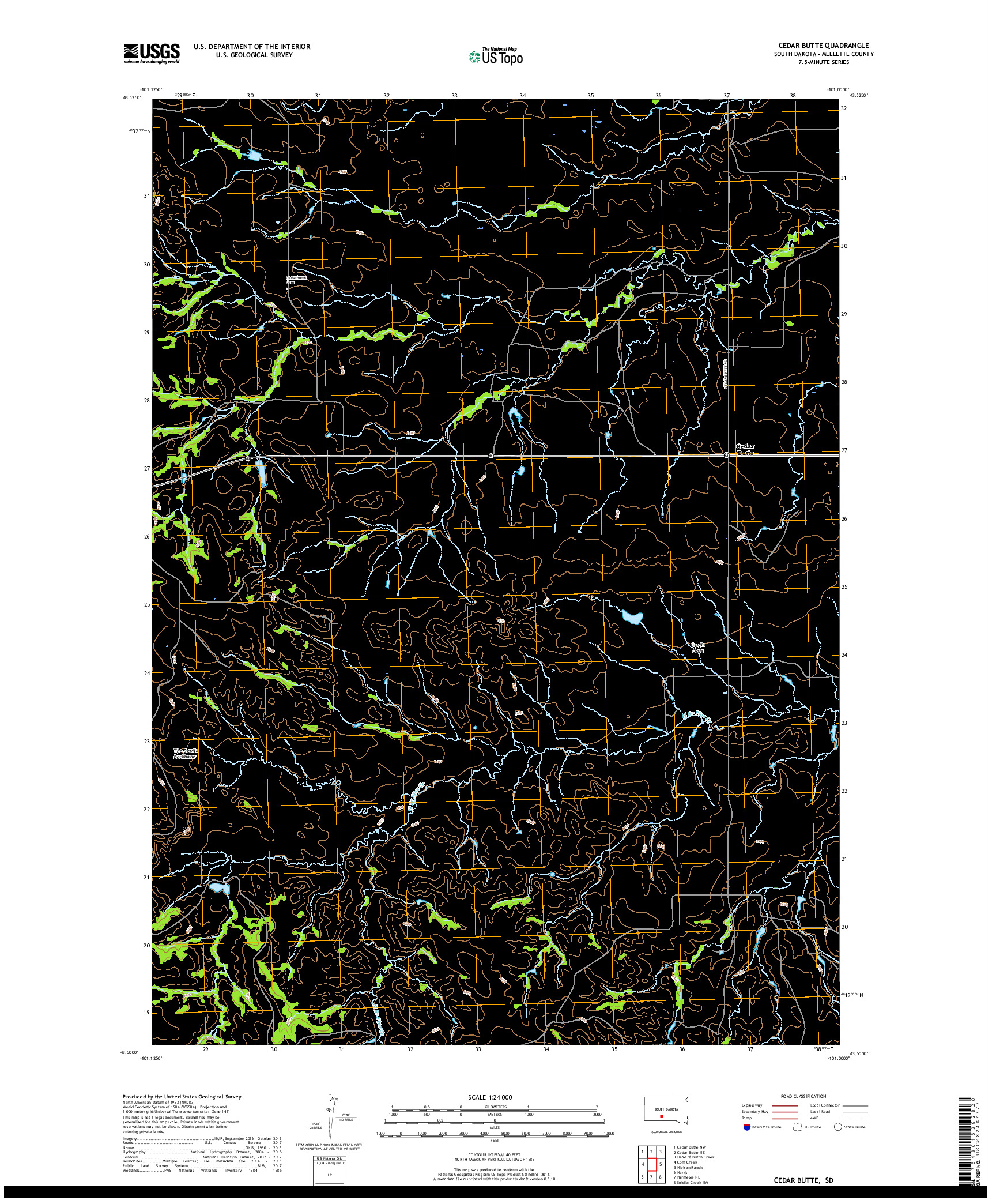 USGS US TOPO 7.5-MINUTE MAP FOR CEDAR BUTTE, SD 2017