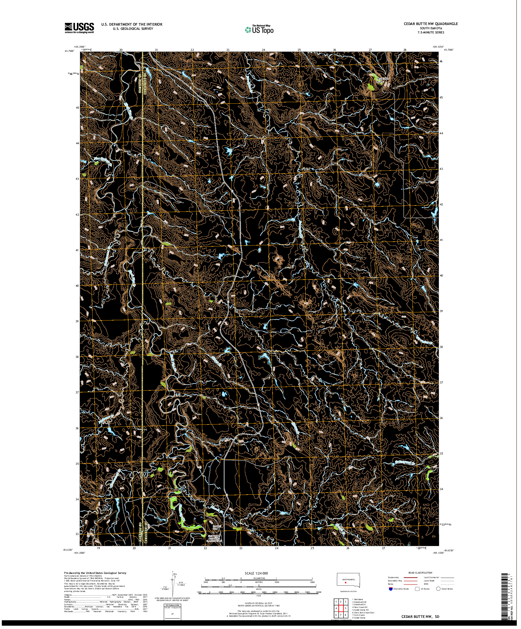 USGS US TOPO 7.5-MINUTE MAP FOR CEDAR BUTTE NW, SD 2017