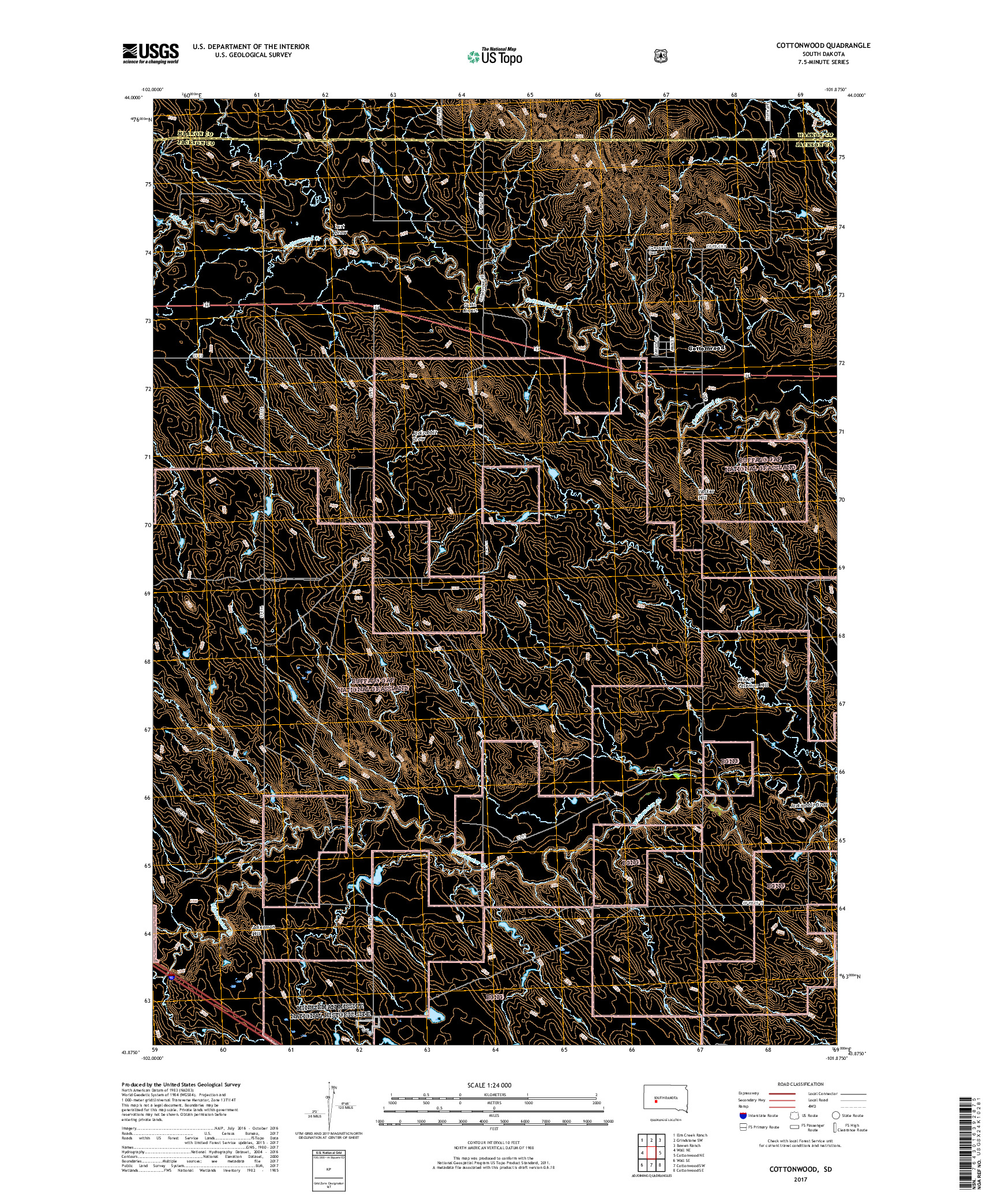 USGS US TOPO 7.5-MINUTE MAP FOR COTTONWOOD, SD 2017