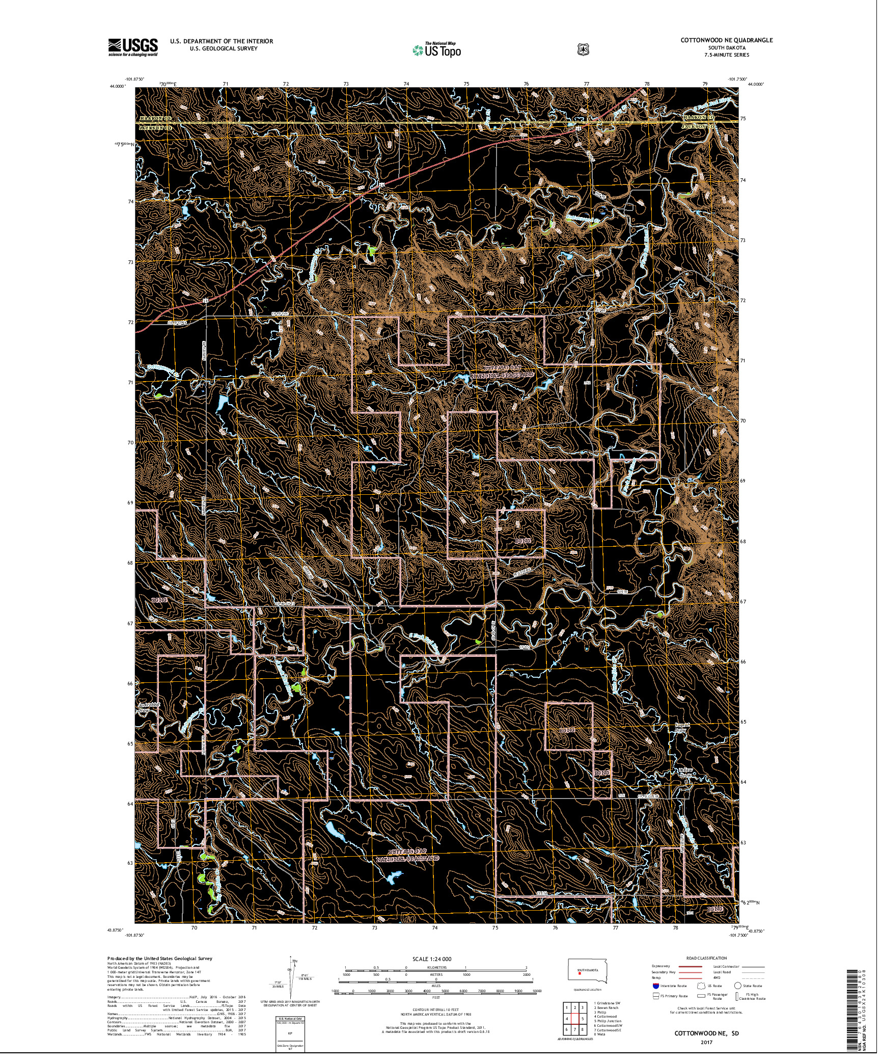 USGS US TOPO 7.5-MINUTE MAP FOR COTTONWOOD NE, SD 2017