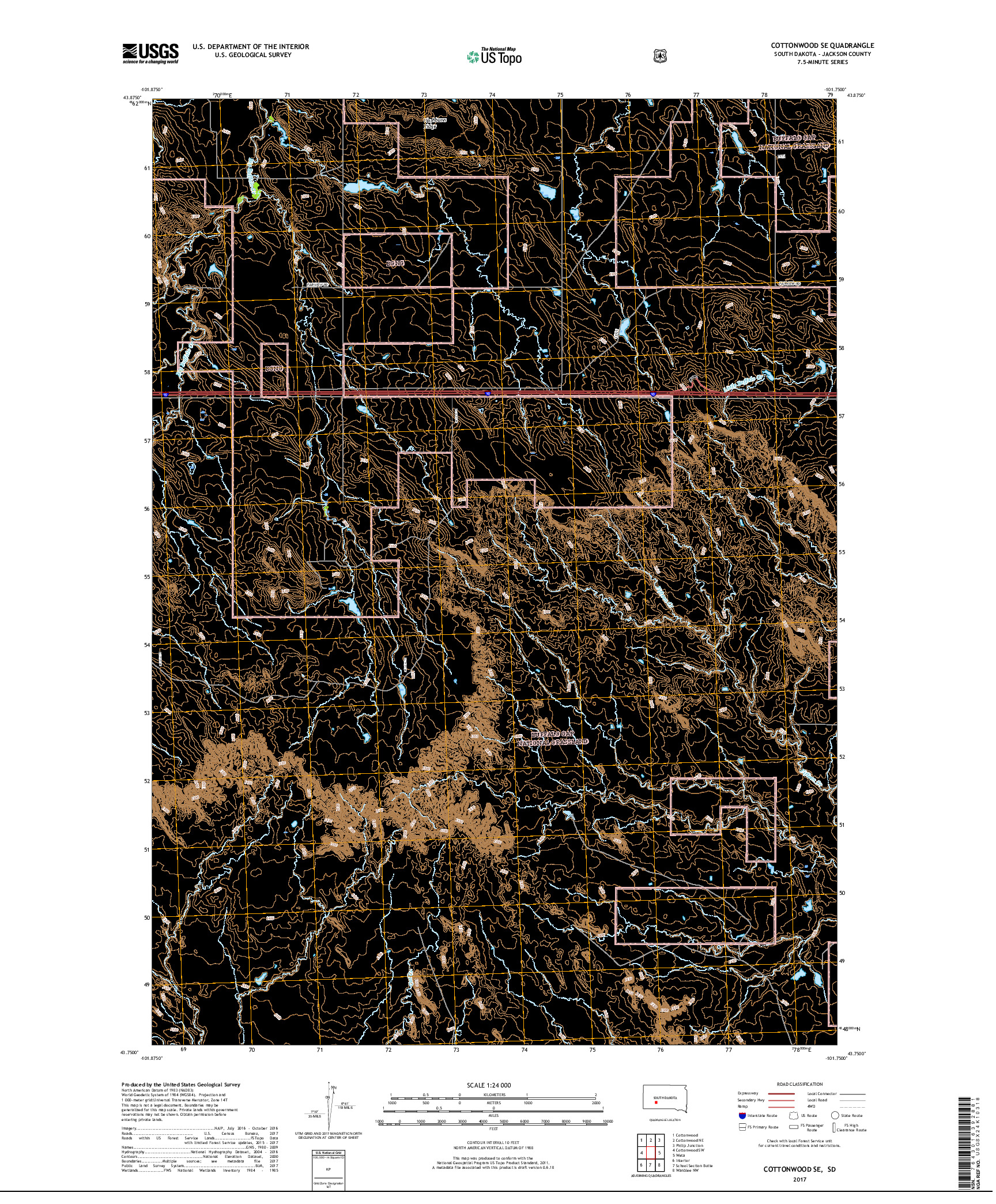 USGS US TOPO 7.5-MINUTE MAP FOR COTTONWOOD SE, SD 2017