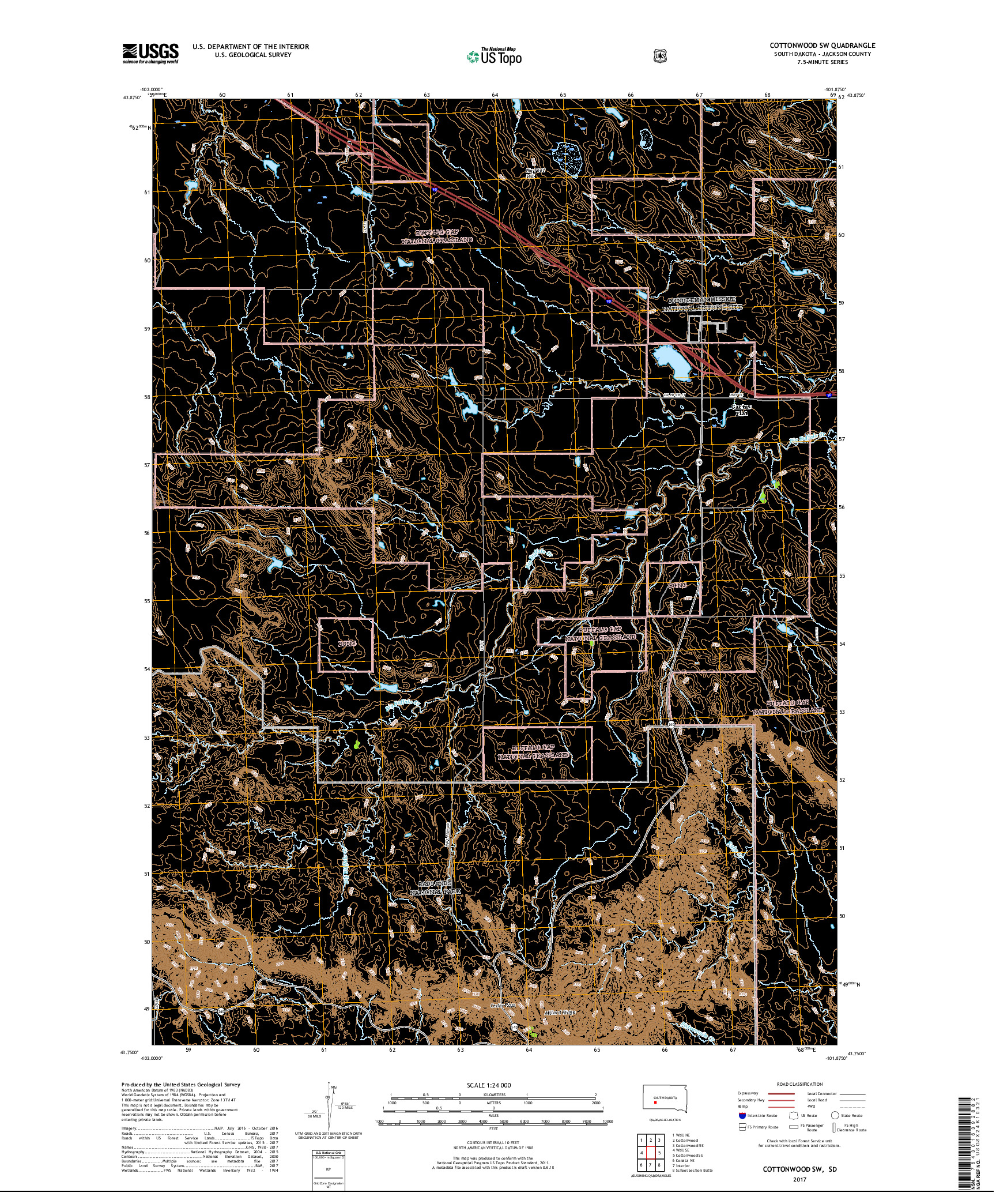 USGS US TOPO 7.5-MINUTE MAP FOR COTTONWOOD SW, SD 2017