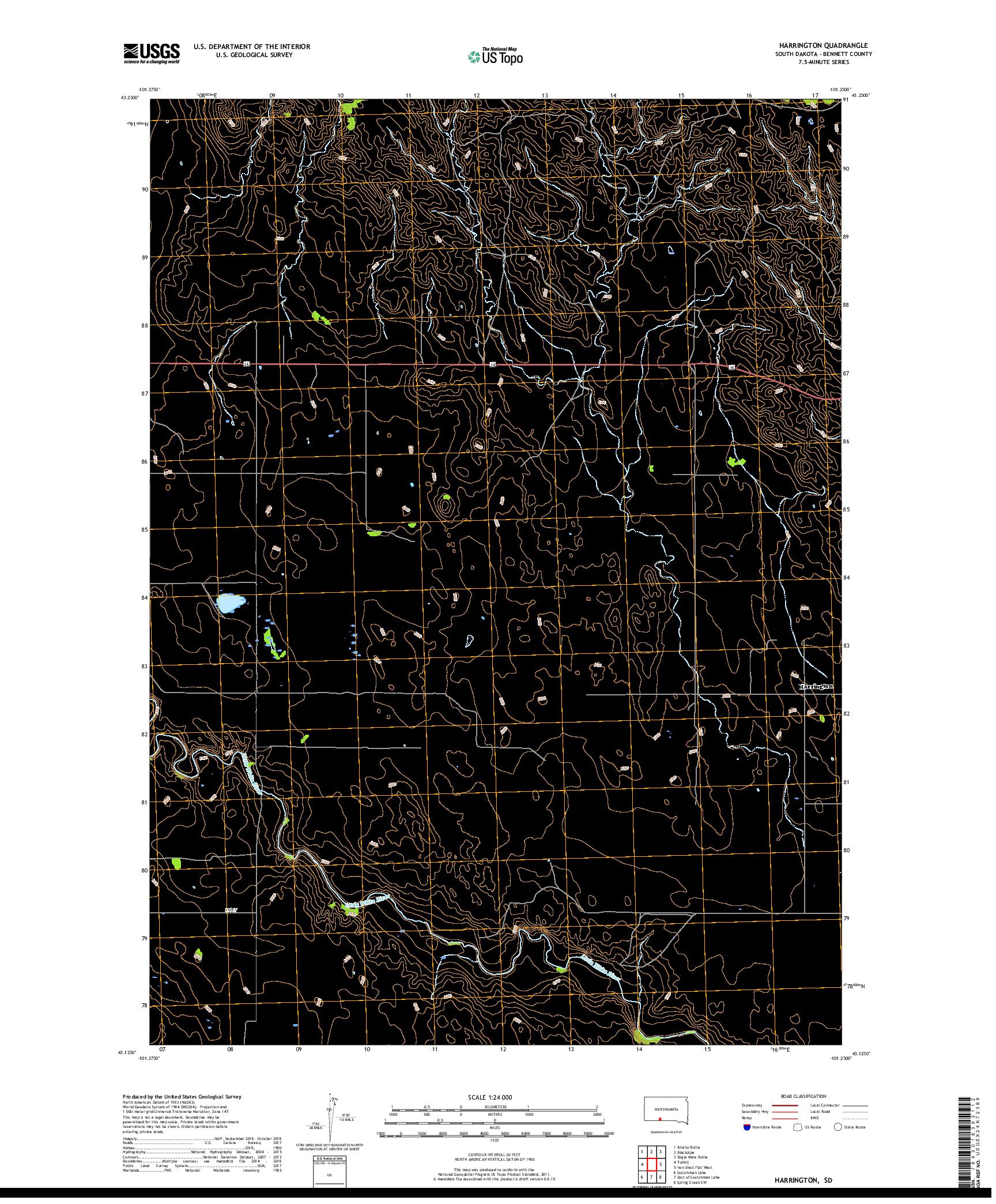 USGS US TOPO 7.5-MINUTE MAP FOR HARRINGTON, SD 2017